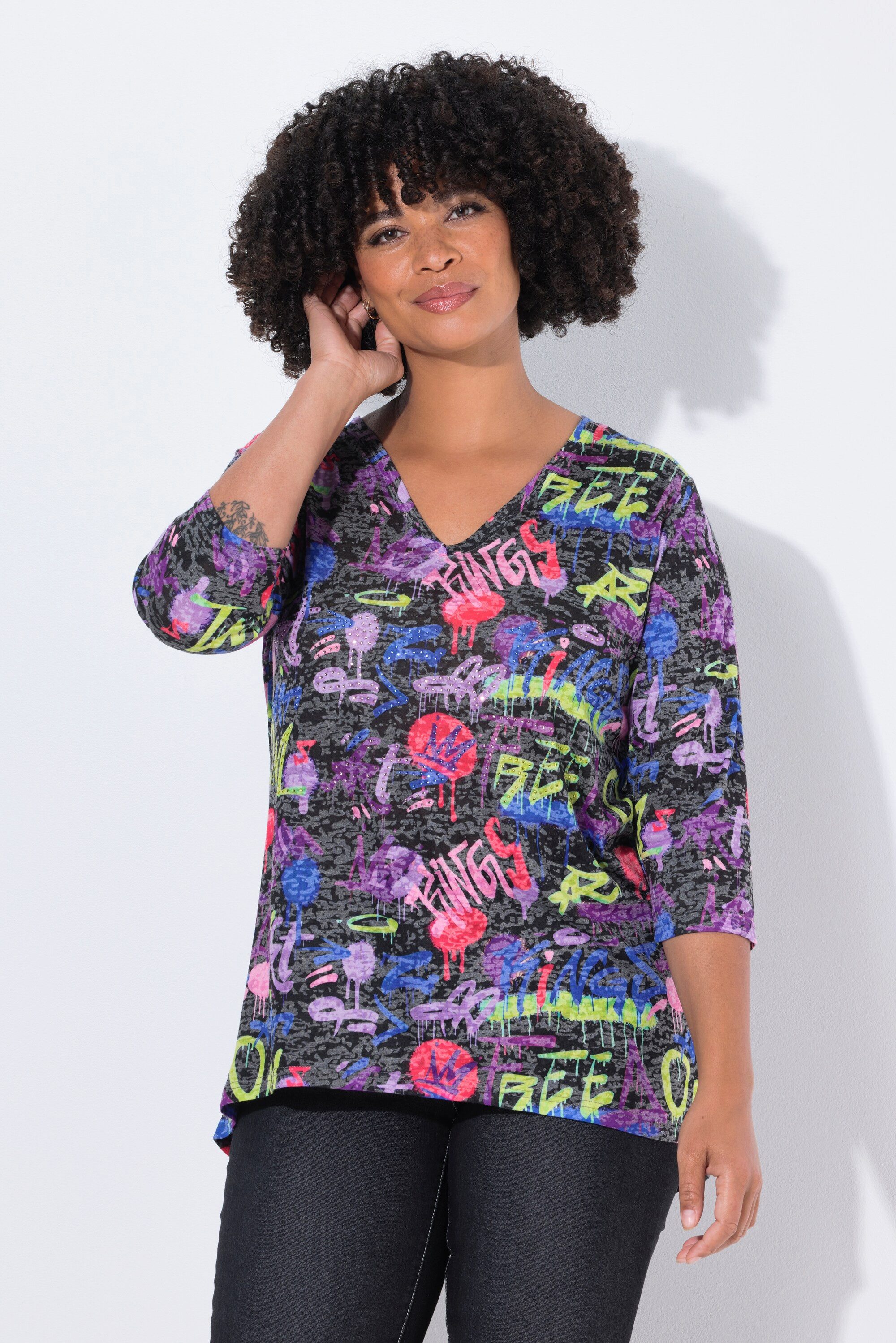 Angel of Style T-Shirt T-Shirt A-Linie Scribble Muster Glitzersteinchen günstig online kaufen