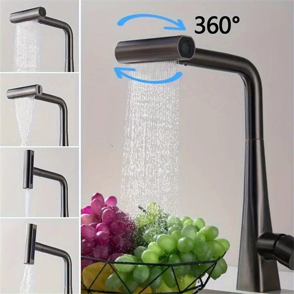 Küchenarmatur grau und schwenkbarem TUABUR Spritzschutz Wasserfall-Badarmatur Auslauf mit