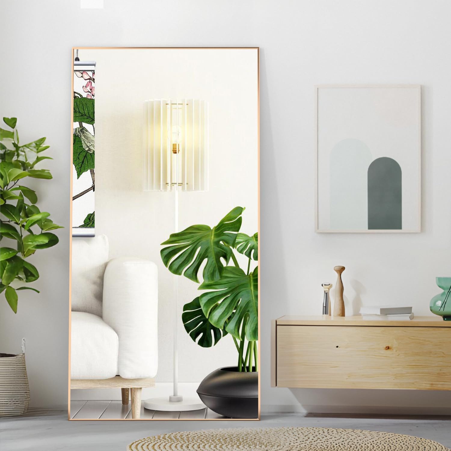 CASSILANDO Ganzkörperspiegel Rechteckspiegel mit Ständer, stehend oder wandmontiert, 165*59cm Aluminiumlegierung dünnen Rahmen, gehärtetes Glas