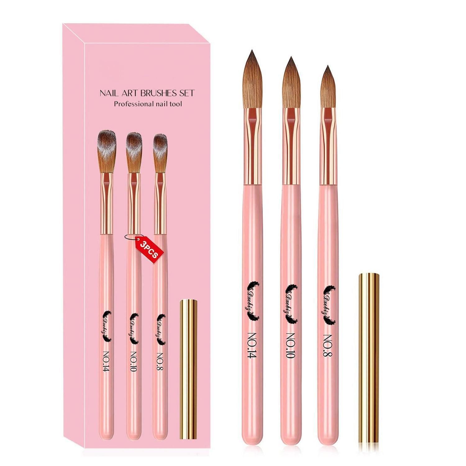 LuxusKollektion Nageldesign Zubehör Acrylnagel Pinsel Set 3tlg. 8/10/14 Rosa