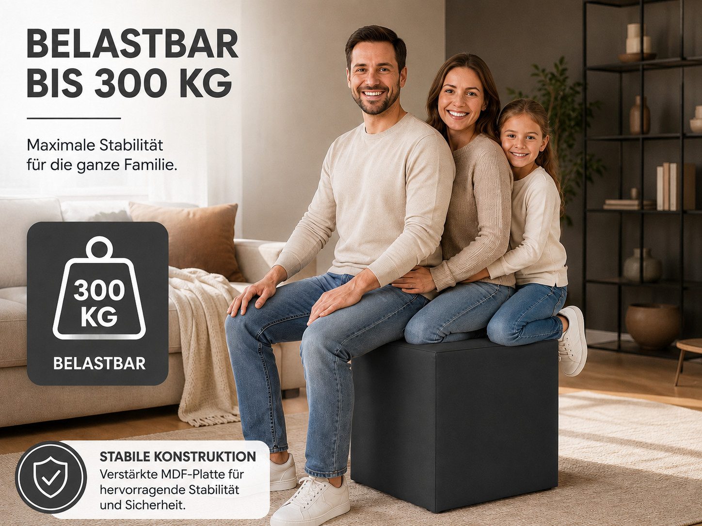 Best for Home Sitzhocker Sitzwürfel 40x40x40 cm – Multifunktionaler Sitzhocker & Fußhocker (Einzelstück, 1 St., verschiedene Farben), Handwerksqualität, pflegeleicht, modernes Design