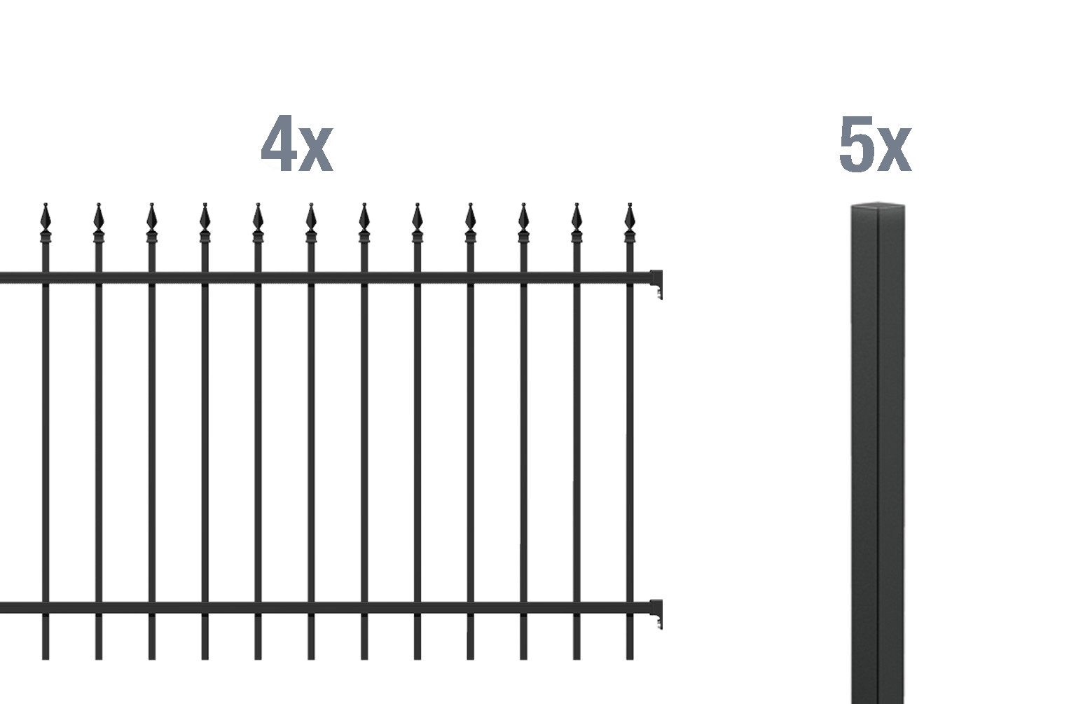 Alberts Metallzaun Zaun-Set Chaussee,matt-sw,zE1000/8, Zaun-Set Chaussee,matt-sw,einbetonieren1000/8