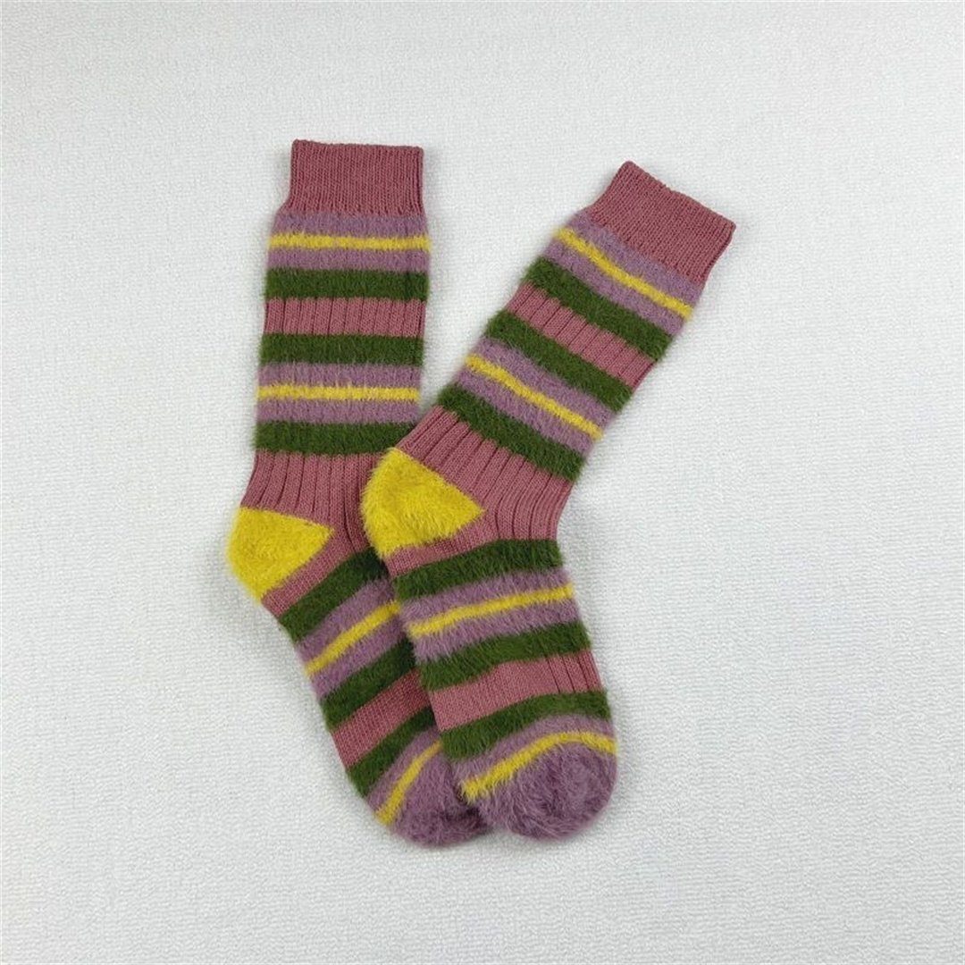 L.Ru UG Tennissocken Warme Damen-Socken und in für (1-Paar) im Mitte Socken Farbblockdesign Winter warme der Herbst Wade Gestreifte, der