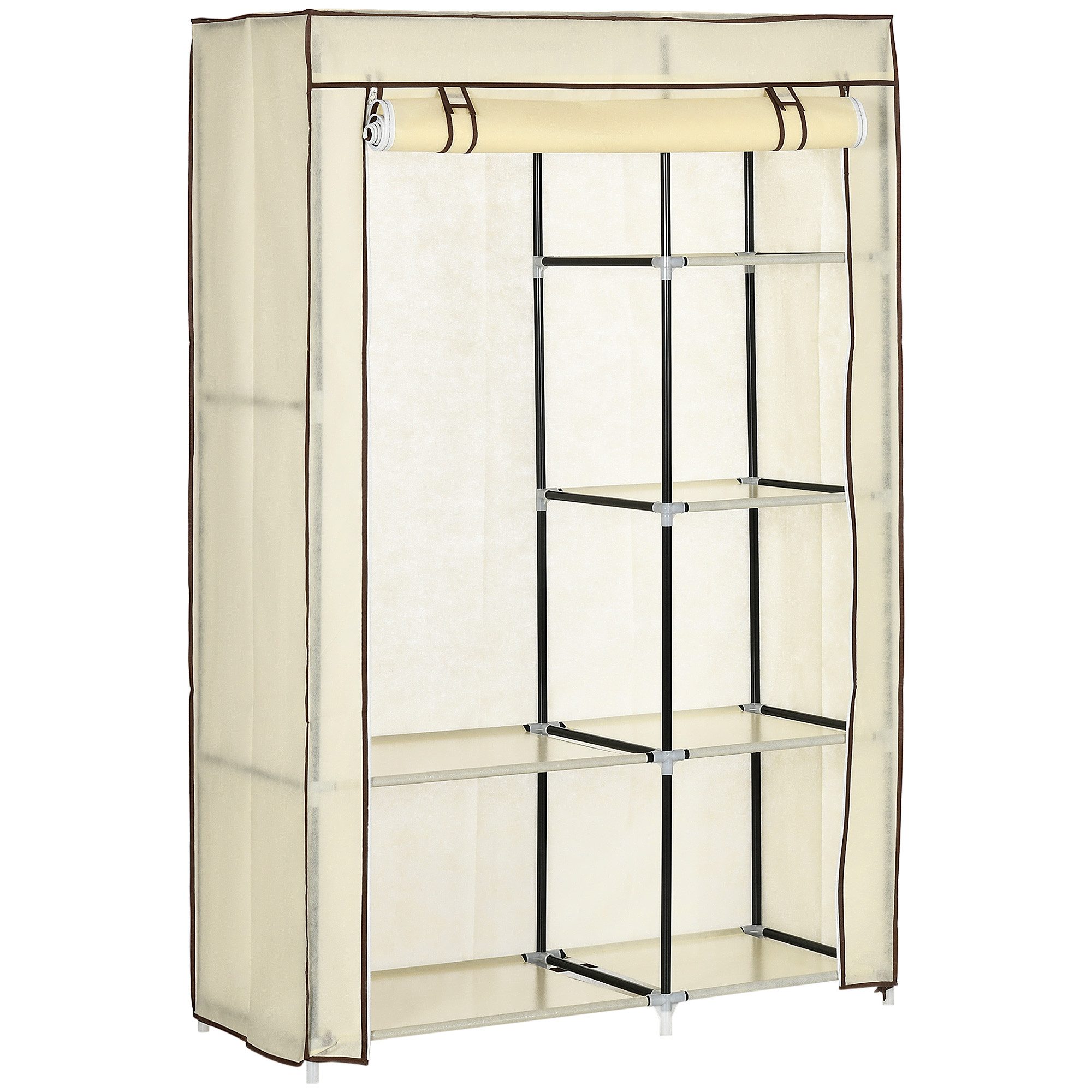 MC Star Kleiderschrank Stoffschrank faltbar mit 2 Kleiderstangen und 6 Fächern in Creme (in Creme für Schlafzimmer und Flur)
