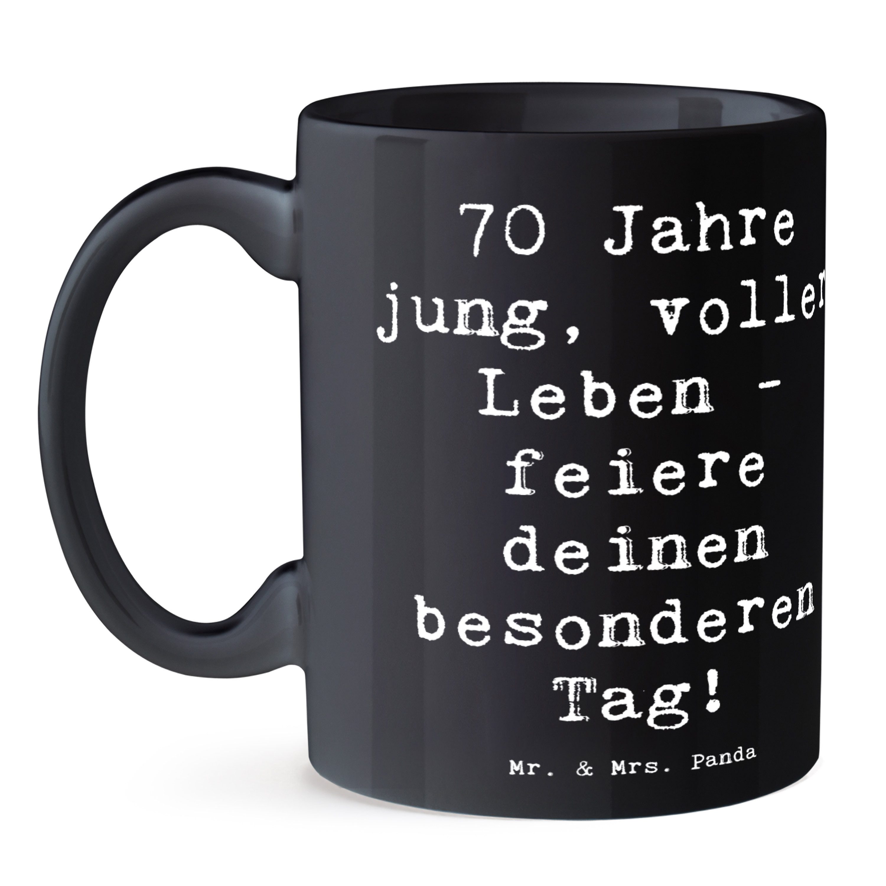 Mr. & Mrs. Panda Tasse Spruch 70. Geburtstag Feier, Keramiktasse, Schwarz, Kaffeebecher, Bec, Keramik, Henkeltasse feierliche Geschenke cappuccinotasse