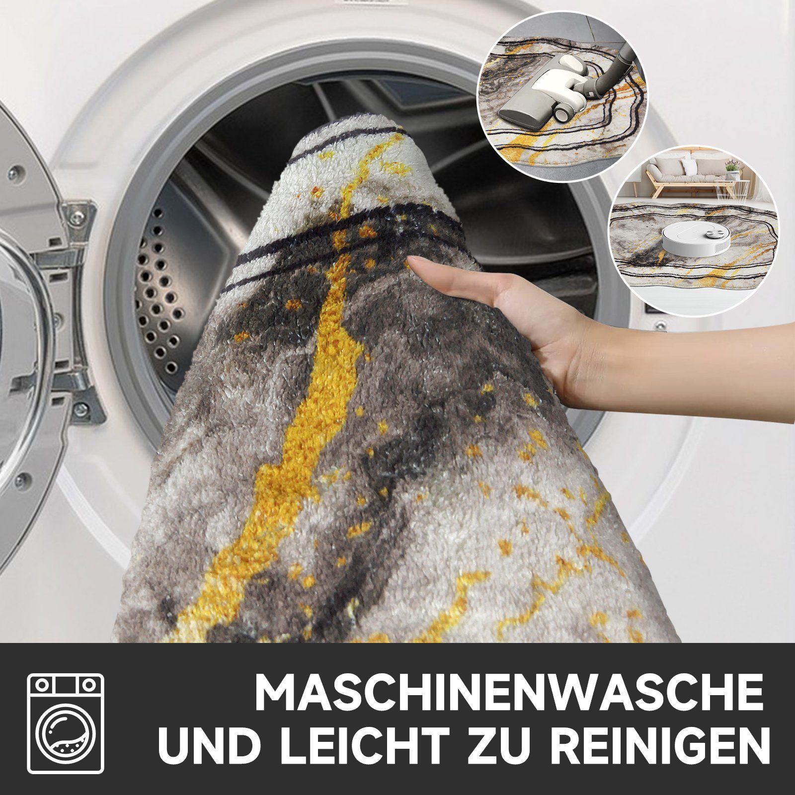 HOMELUX Badematte Teppich Läufer Badematte Teppichläufer Kurzflor Badteppich, Höhe 18 mm, Rutschfester Gummi, lichtecht, schallschluckend, ruschsicher, Polyeste – Bild 5 von 5