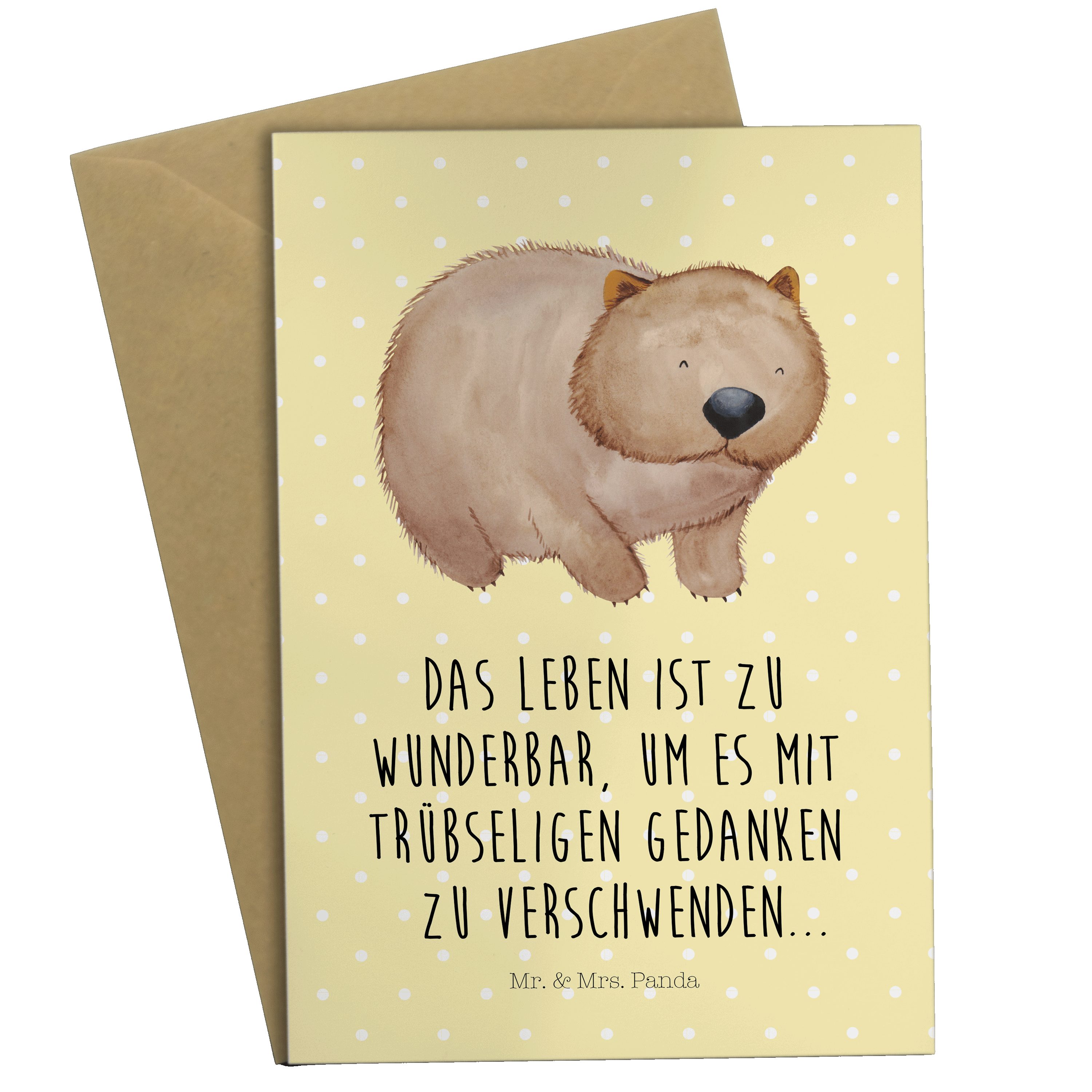 Mr. & Mrs. Panda Grußkarte Wombat - Gelb Pastell - Geschenk, Hochzeitskarte, Tiere, Karte, Tierm