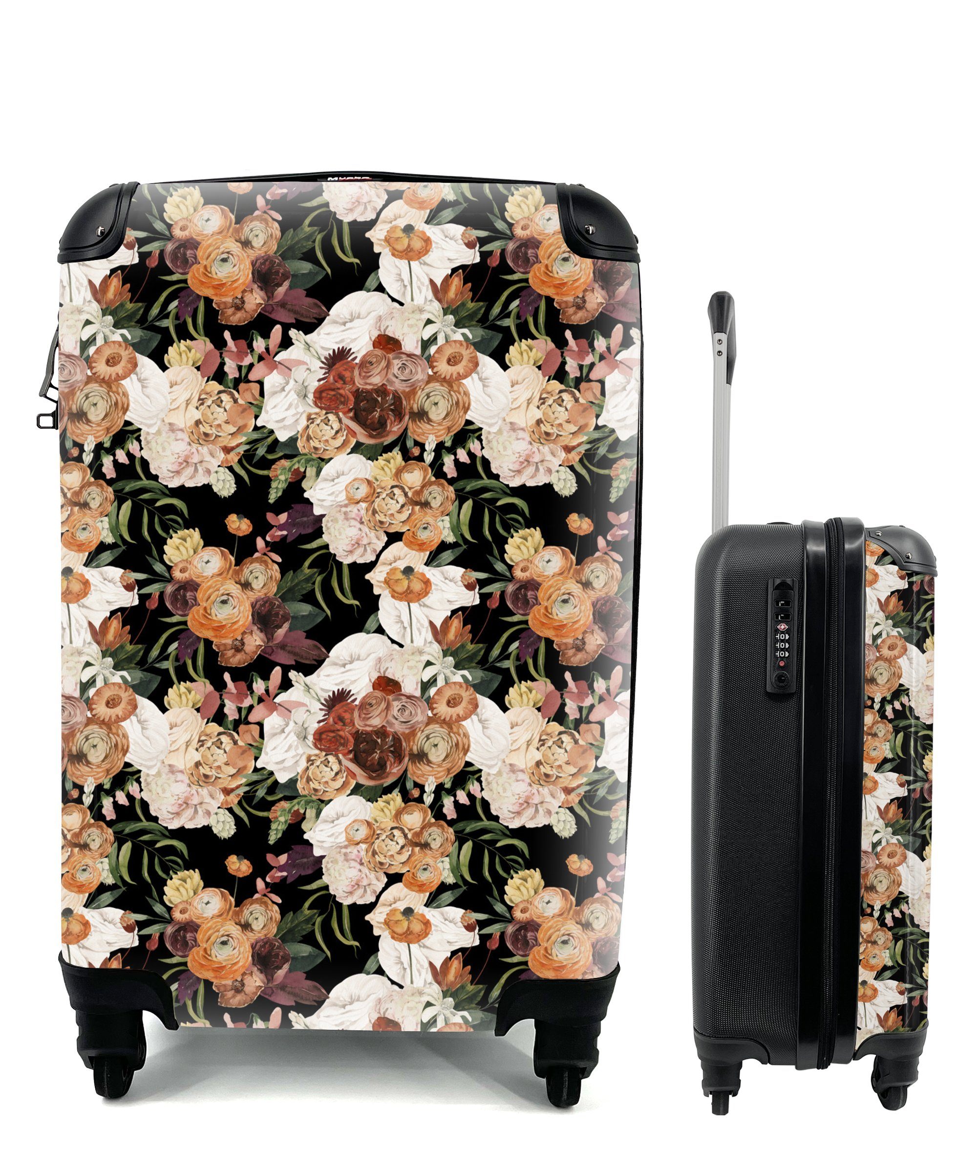 MuchoWow Handgepäckkoffer Blumen - Pflanzen - Farbe, 4 Rollen, Reisetasche mit rollen, Handgepäck für Ferien, Trolley, Reisekoffer