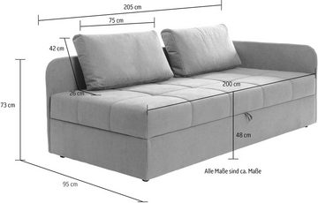 alina Schlafsofa Marla, inkl. Stauraum & 2 Rückenkissen, Armlehne wahlweise links oder rechts