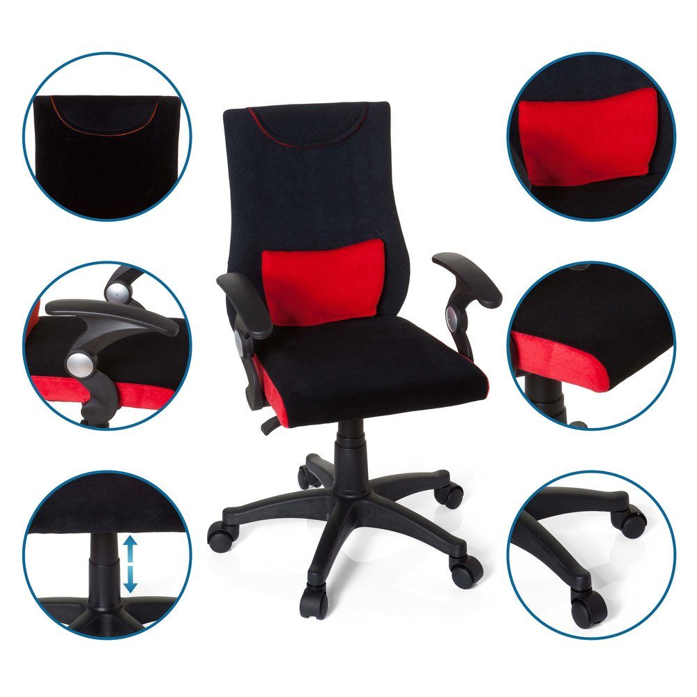 hjh Schwarz/Rot Kinderdrehstuhl (1 KIDDY mitwachsend, Armlehnen OFFICE mit PRO Stoff St), AL Drehstuhl ergonomisch