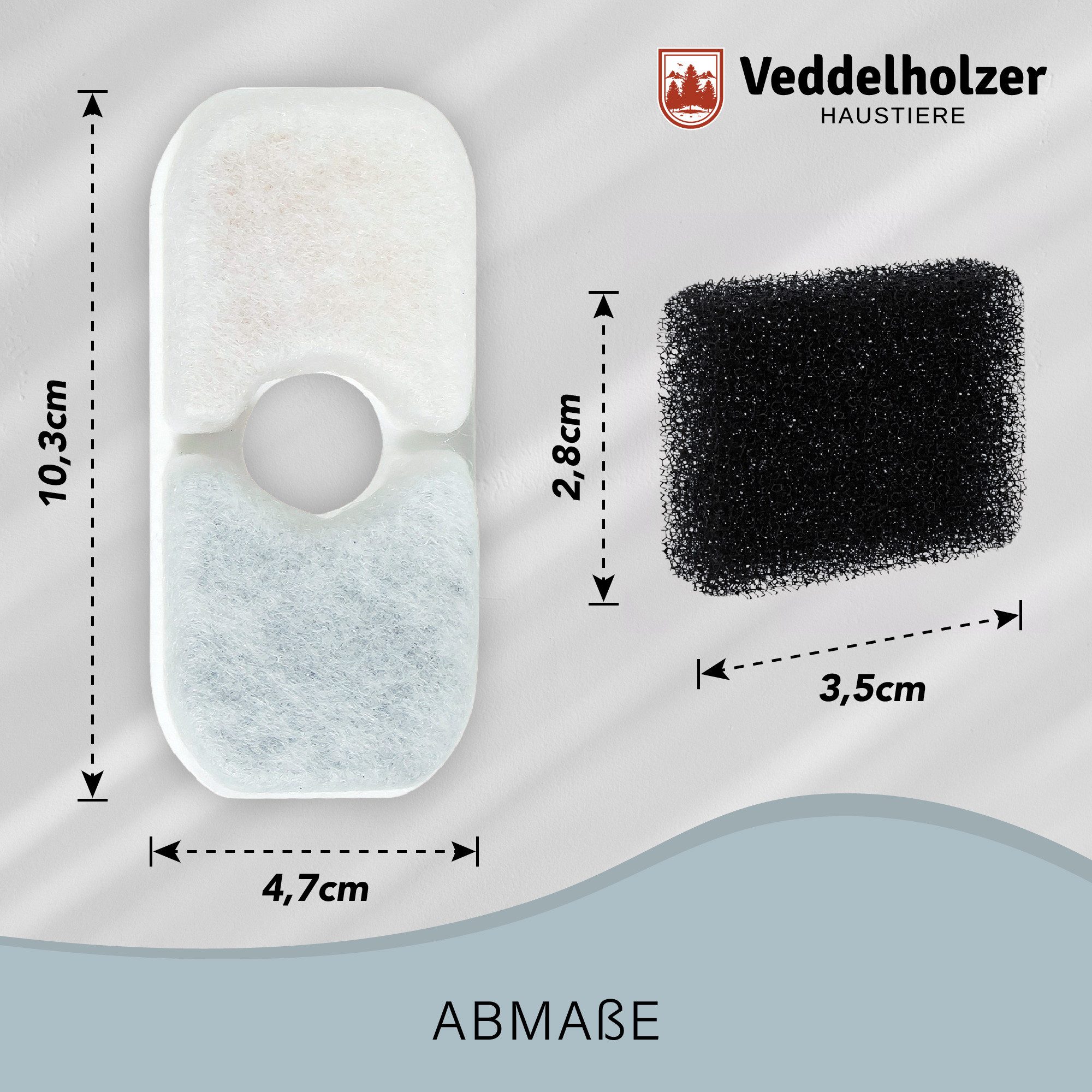 Veddelholzer Aktivkohlefilter 6 Stück Katzenbrunnen Filter + 3 Stück Ersatz Schwämme, Zubehör für Original Filter für alle Veddelholzer Katzenbrunnen Modelle, 4 Fach Filtration für sauberes Wasser
