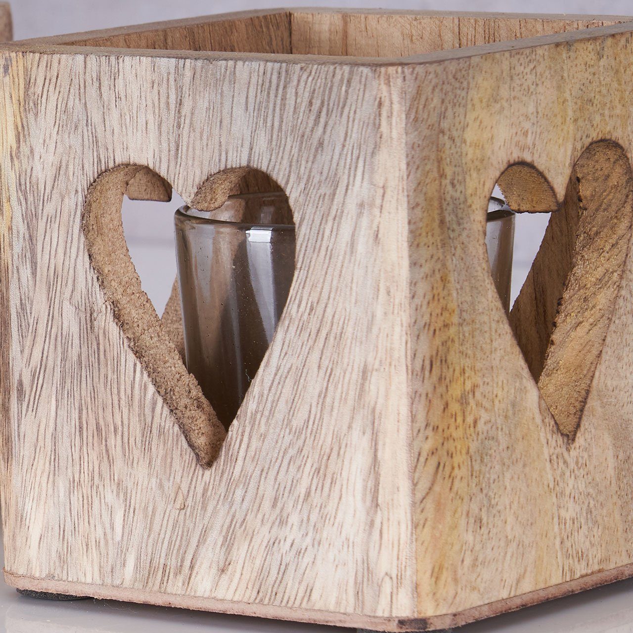 Levandeo® Teelichthalter, 2er Set Windlicht Stern Herz 9cm Mangoholz Teelicht Teelichthalter