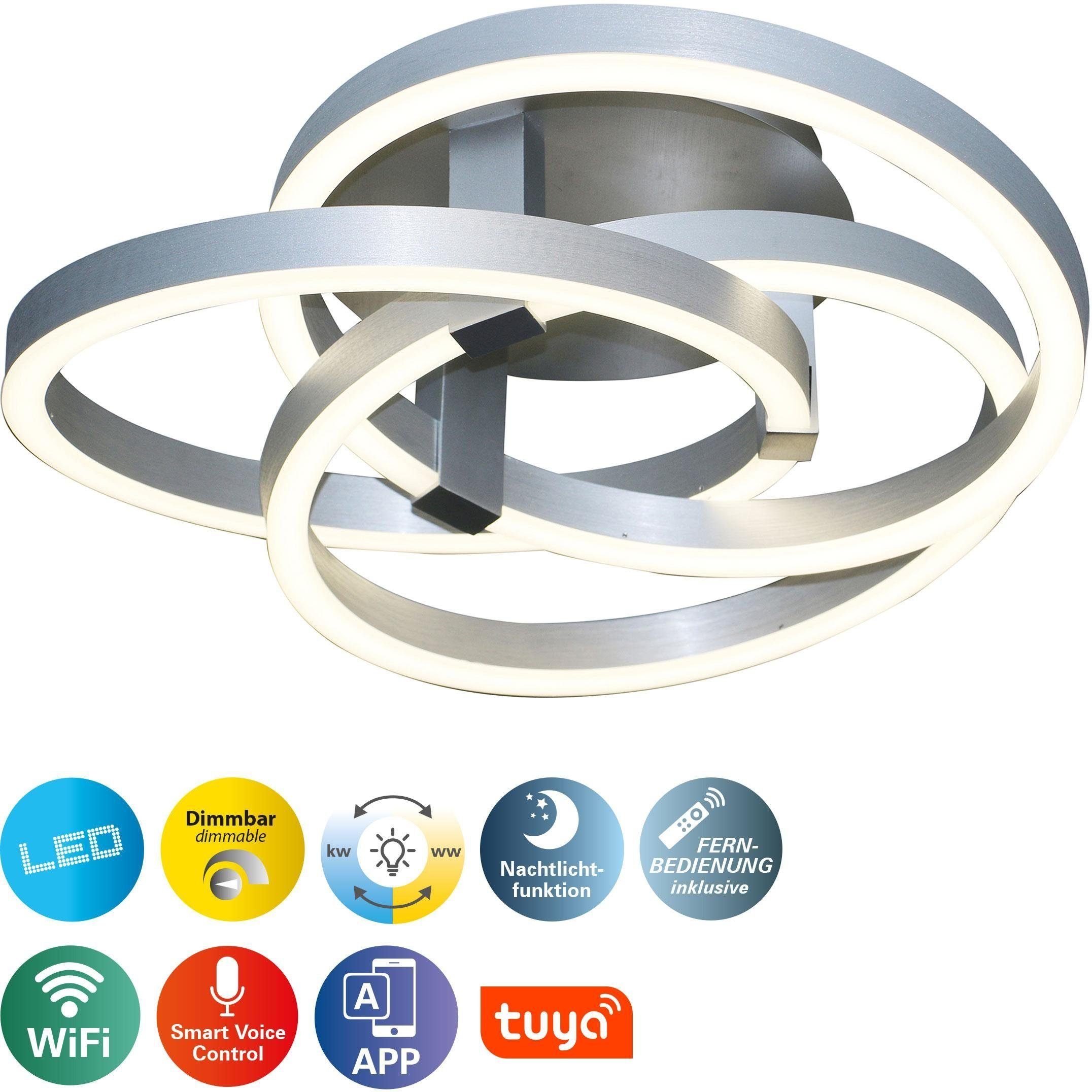 näve LED Deckenleuchte Divora, Dimmfunktion, Nachtlichtfunktion, LED fest integriert, Kaltweiß, Neutralweiß, dimmbar, CCT, Nachlicht- u. Memoryfunktion, App oder Fernbedienung