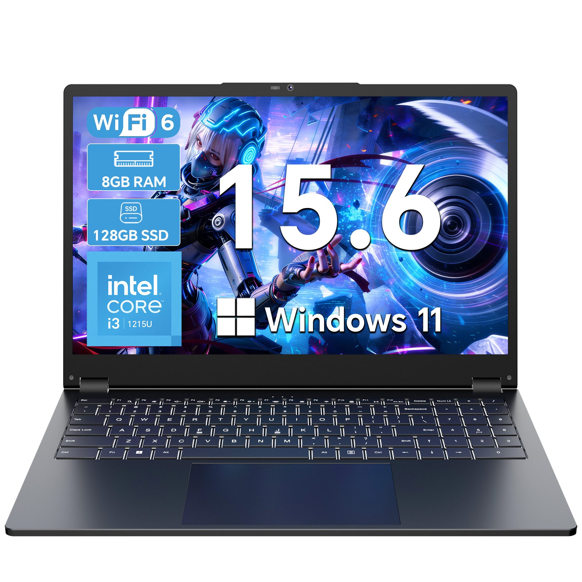 MENGHU 2-in-1 Laptop Intel Core i3-1215U bis zu 4,4 GHz beleuchteter Tastatur Notebook (Alder Lake i3-1215U, 8 GB, 128 GB SSD)