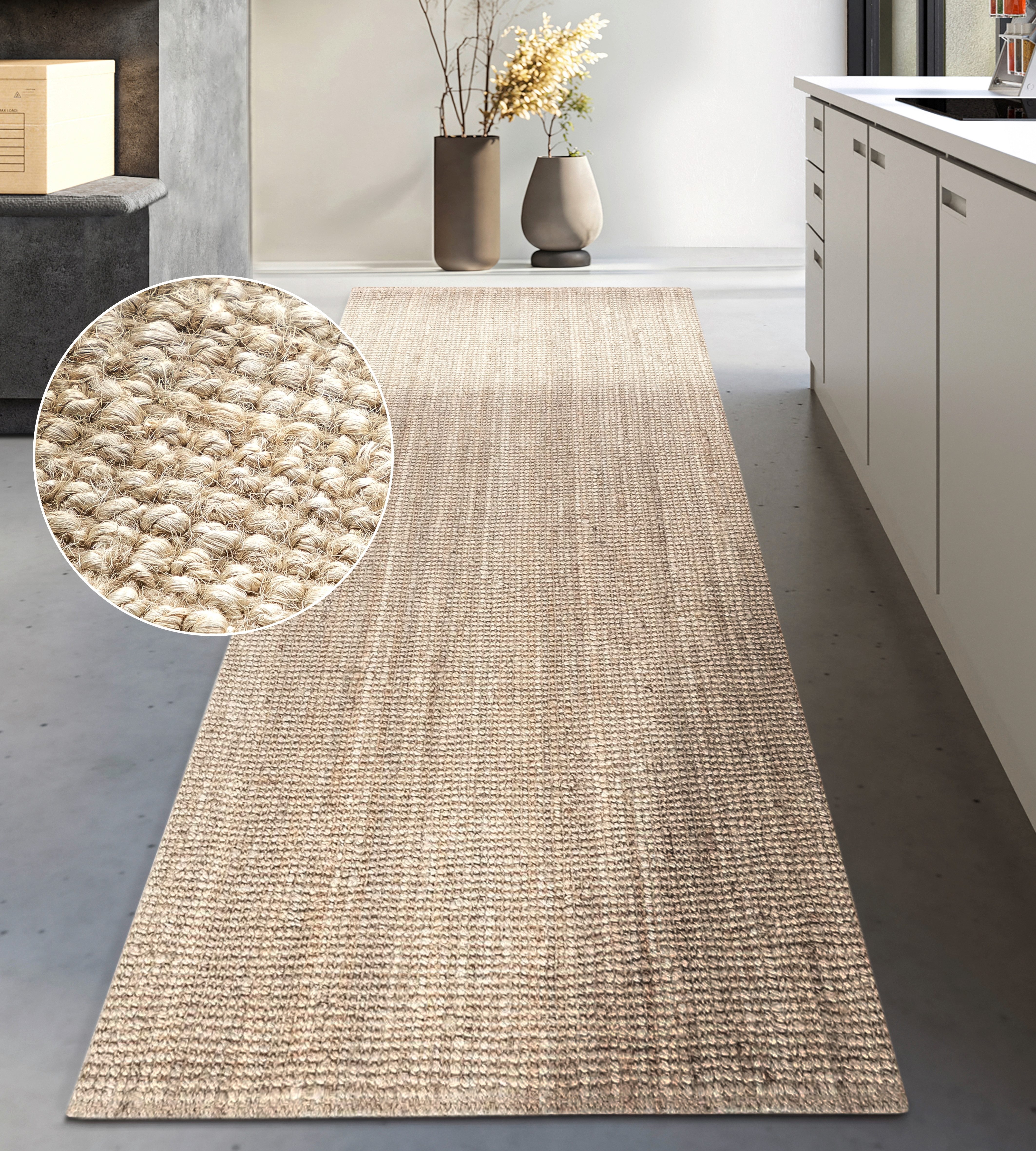 OTTO home Teppich Avot Juteteppich, rechteckig, Höhe: 10 mm, 100% Jutefaser, Läufer, Esszimmer, Wohnzimmer, Skandi