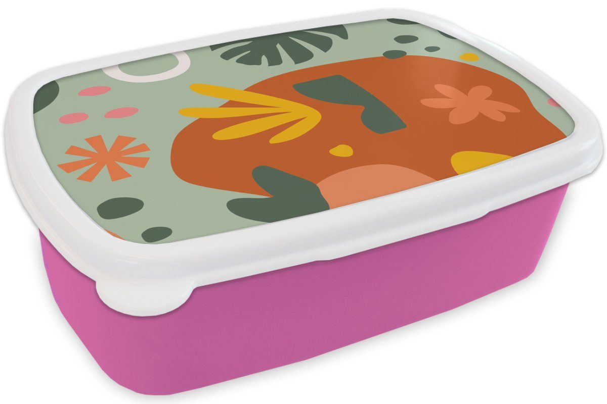 MuchoWow Lunchbox für Kunststoff - Snackbox, Mädchen, Kinder, rosa Erwachsene, - (2-tlg), Kunststoff, Pflanzen Muster, Brotdose Monstera Brotbox