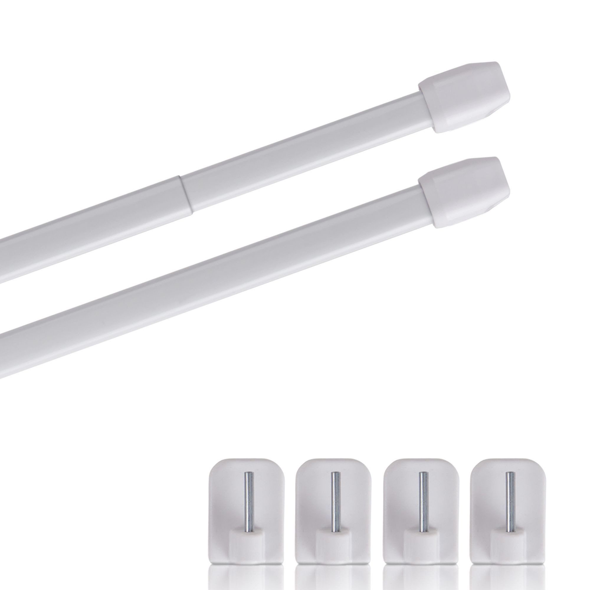 Bestlivings Vitragestange 2er-Pack, Ø 10 mm, 1-läufig, ausziehbar, mit Selbstklebehaken, geklebt, Edelstahl, für Küchen- & Bistrogardinen