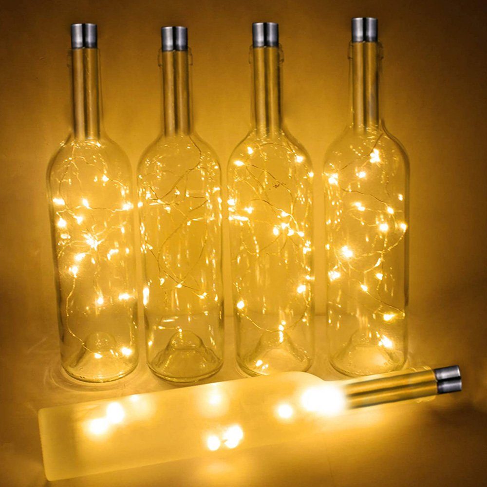 MUPOO LED Dekolicht LED-Lichterkette 15/20LEDs,1.5/2 MLED Glas Korken Licht,Flaschen-Licht, 1.5M 15LEDs, LED Drahtlichterkette,Weinflasche Flaschenlicht Warmes Weiß