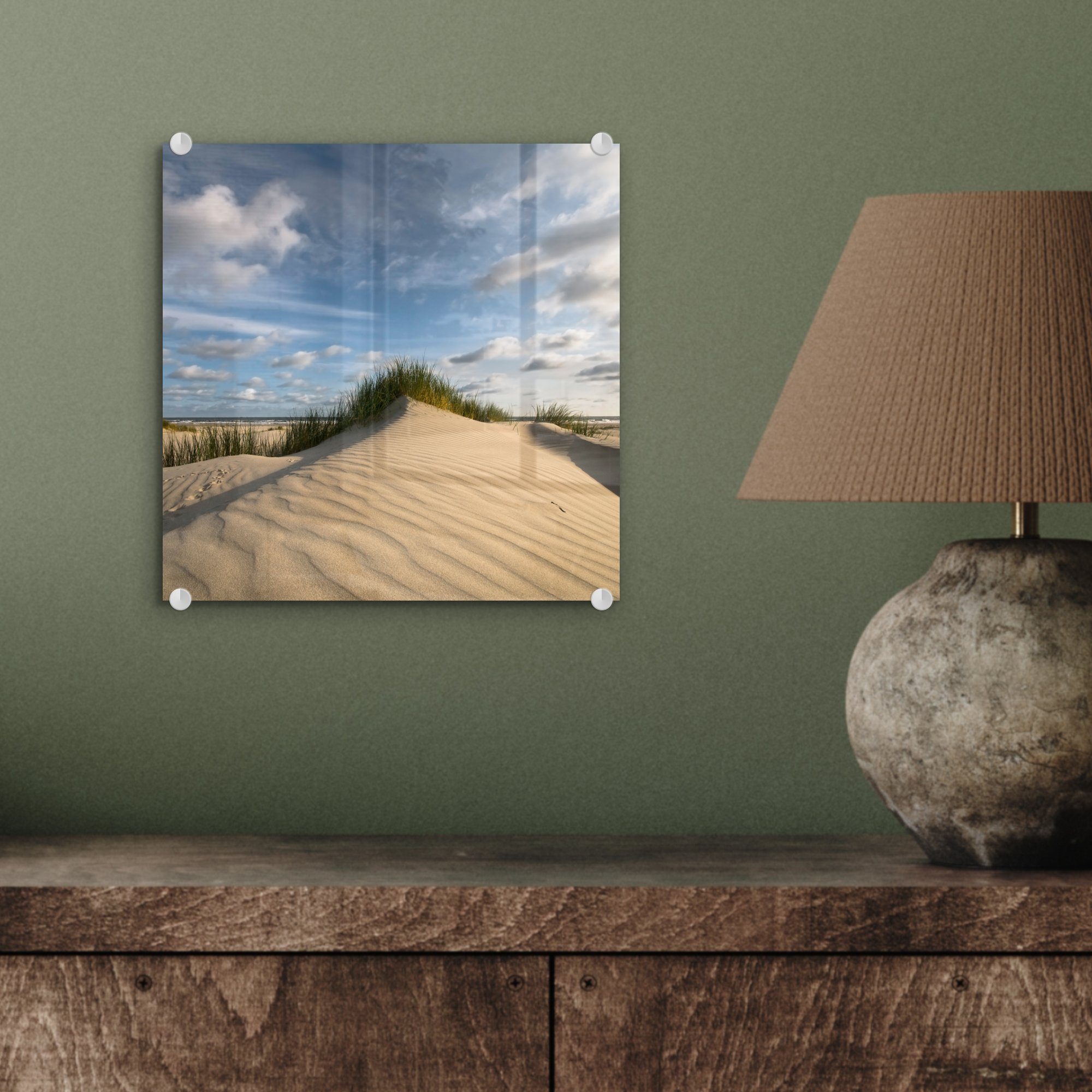 auf Acrylglasbild Glasbilder Niederlande, Wanddekoration Wandbild - Bilder - Foto Sand (1 - auf St), Strand Glas Glas MuchoWow - -