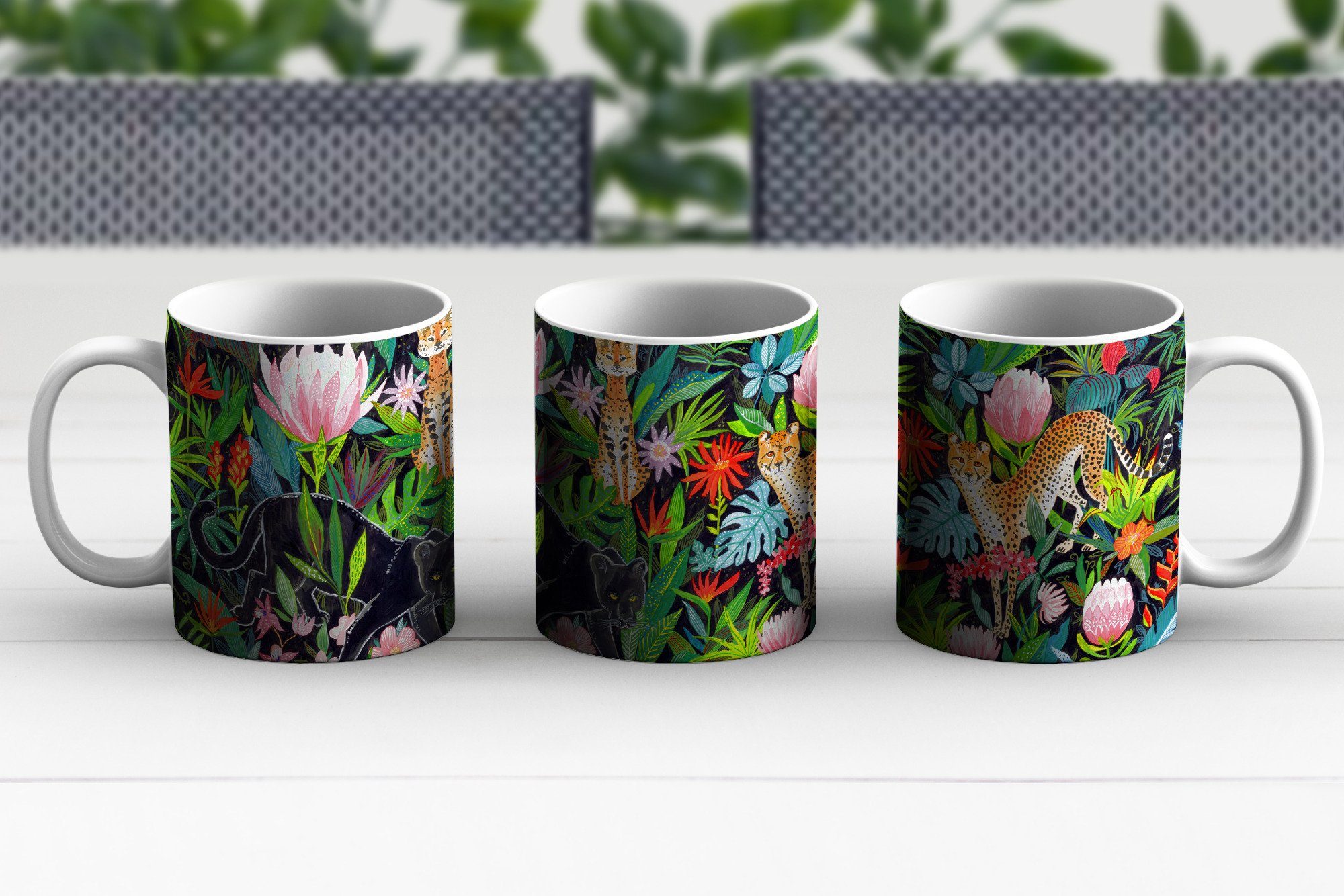 Tiere Keramik, Geschenk Teetasse, Dschungel Becher, - Tasse MuchoWow Blumen, Teetasse, Kaffeetassen, -