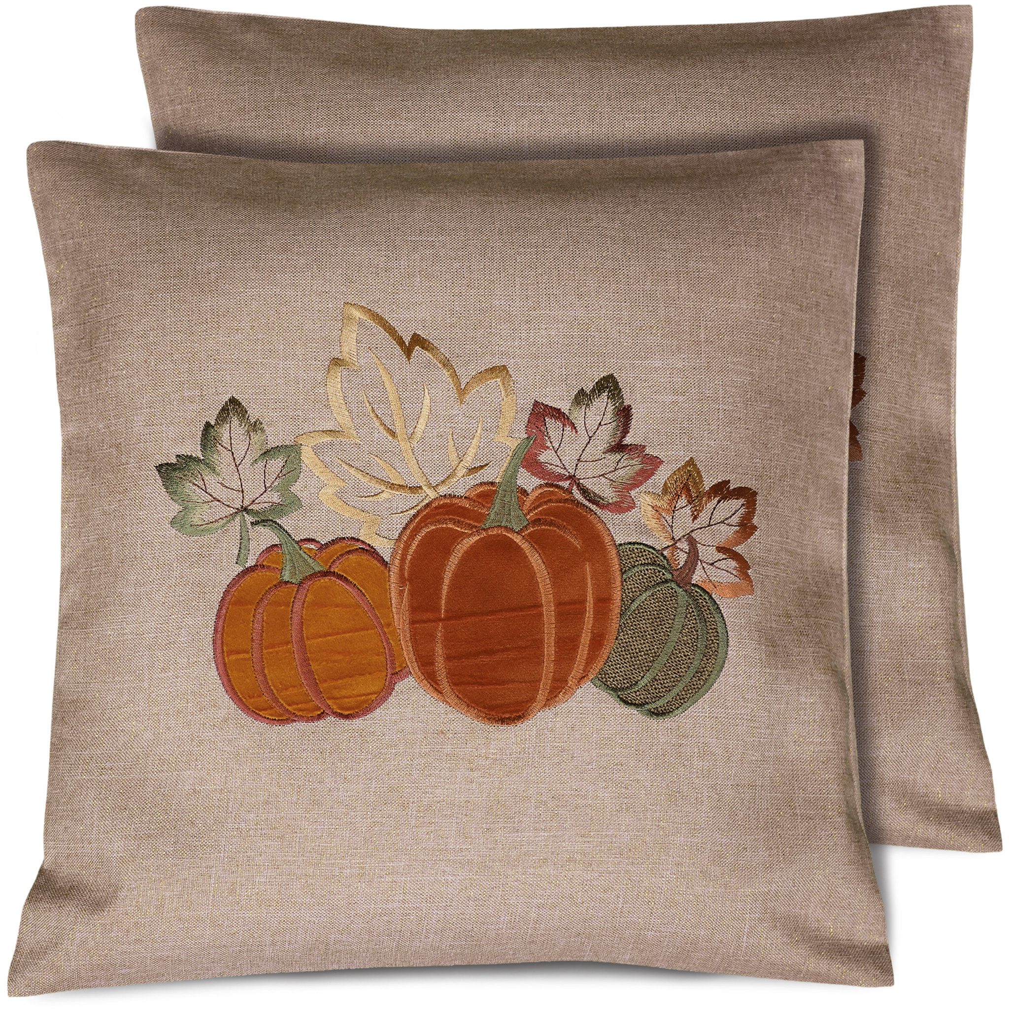 matches21 HOME & HOBBY Kissenbezüge 2er Set Kissenhüllen 40x40 cm mit Kürbissen, Blätter als Herbst-Deko, (2 Stück), Zierkissen-Bezüge für Sofa-Kissen, Couch-Kissen