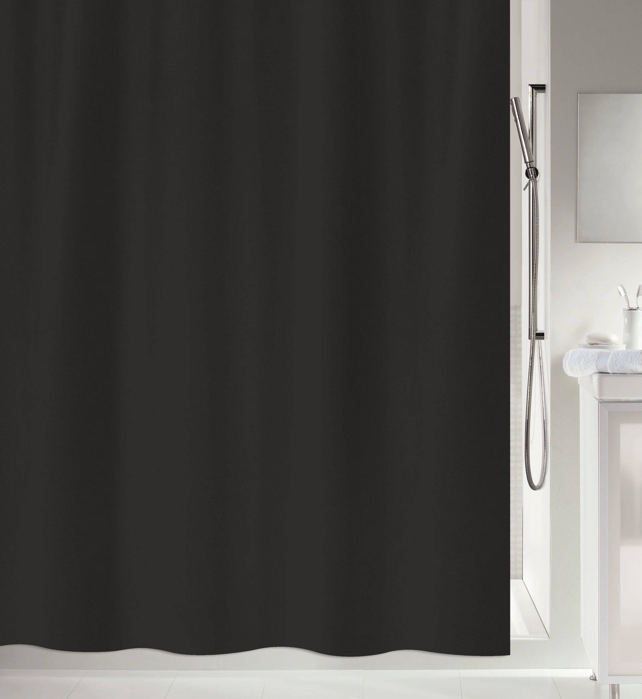 spirella Duschvorhang PRIMO Breite 120 cm, Anti-Schimmel Textil-Duschvorhang, Polyester, 120x200 cm, waschbar, schwarz