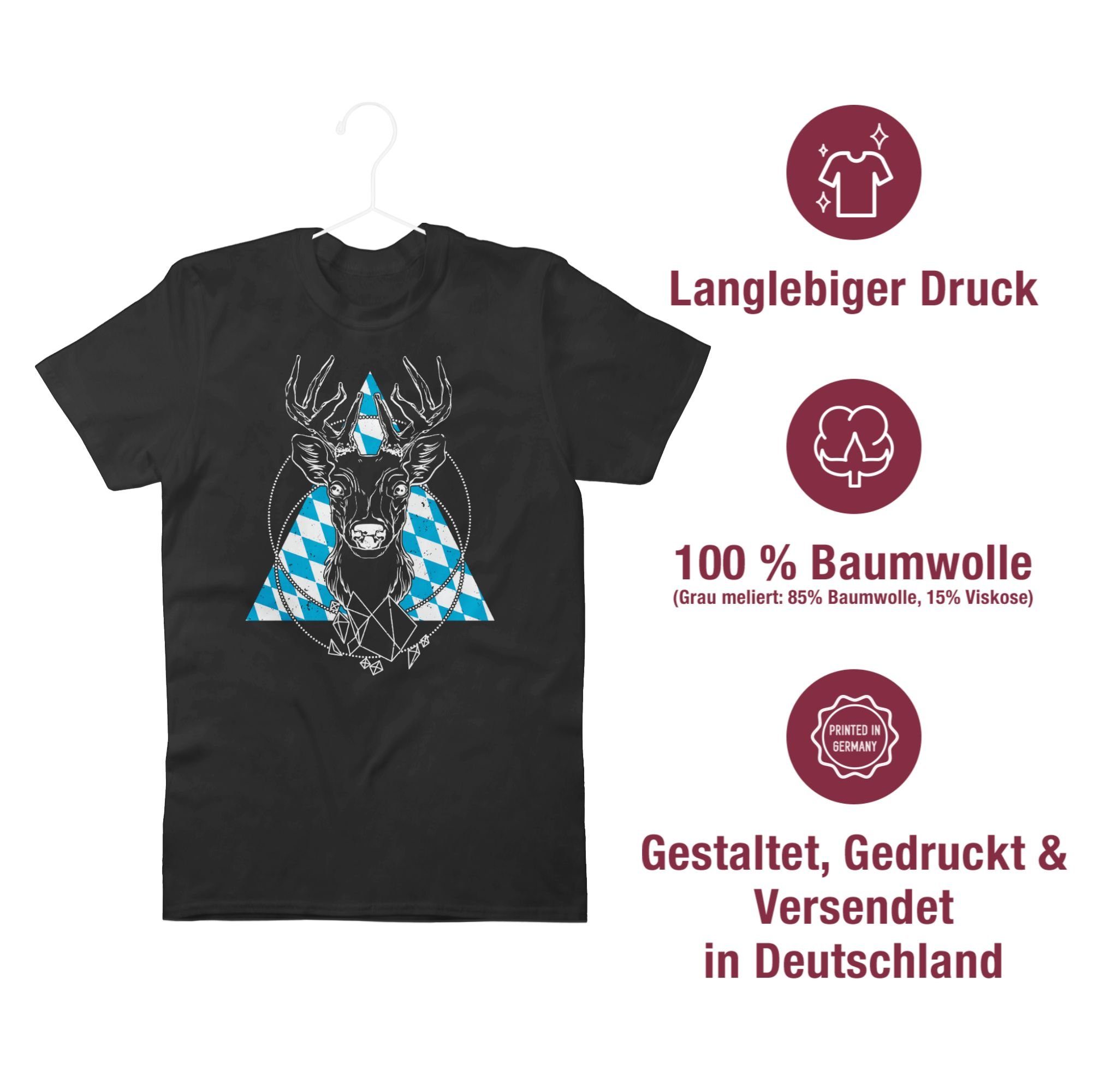 Shirtracer T-Shirt 1 - Hirsch Schwarz für Herren Bayrischer Mode Oktoberfest weiß