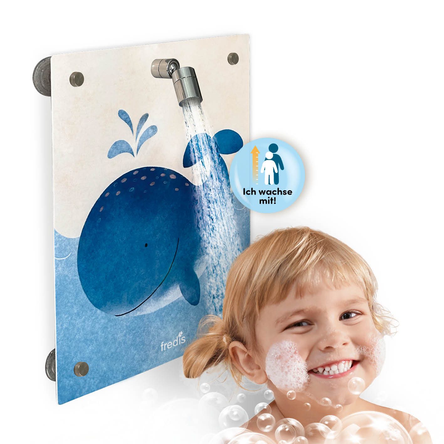 fredis Duscharmatur Kinder-Dusche verschiedene Motive, Spielerische Wasserabenteuer, fördert Selbstständigkeit und Spaß beim Duschen