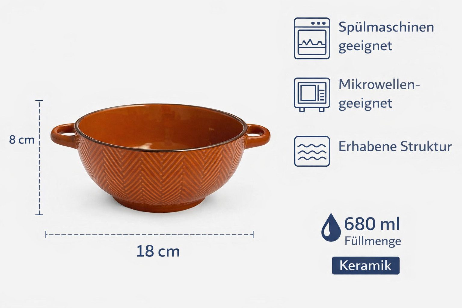 WestCraft Suppenschale Landhaus Suppenschüssel mit Griff Schüssel für heisse Suppen 680 ml, Keramik, (1-tlg), auch für Nudeln, Reis, Desserts, Salate, Suppen, H – Bild 4 von 5