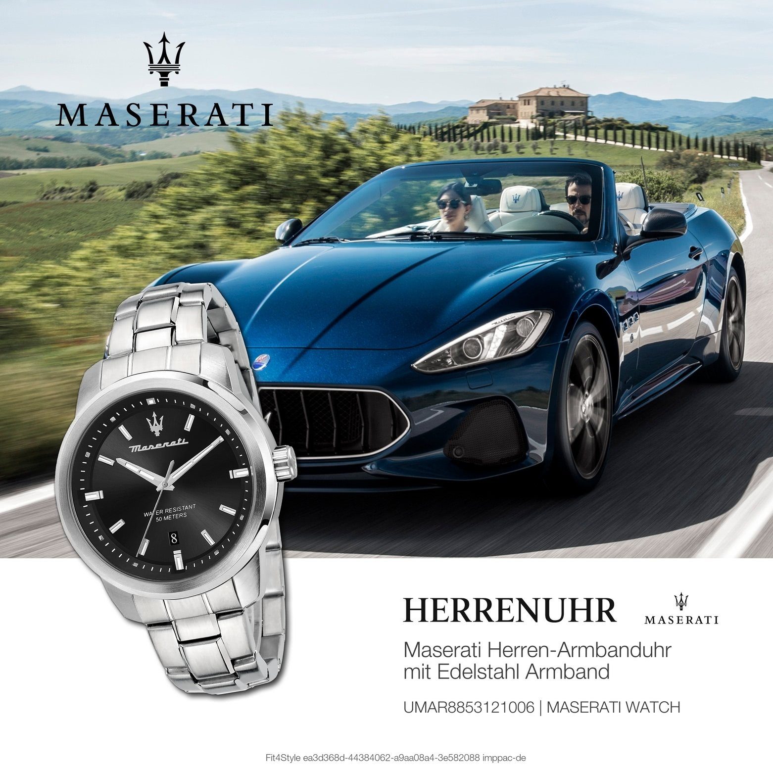 MASERATI Quarzuhr Made-In 44mm) Maserati SUCCESSO, Italy groß Herrenuhr Edelstahlarmband, Herrenuhr (ca. rund