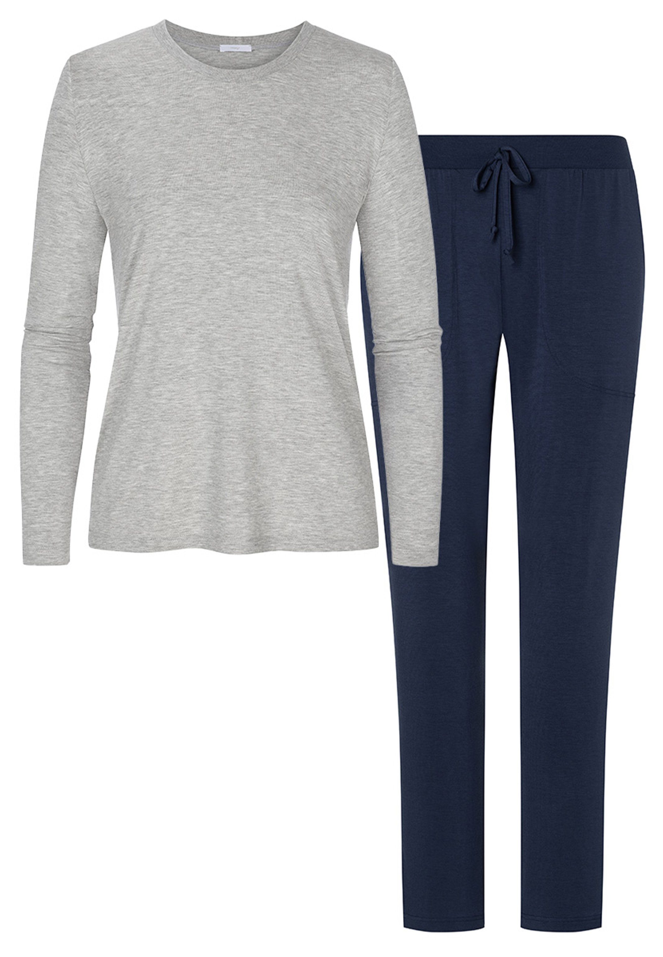 Hose Lounge Langarm-Shirt melange Grey - blue tlg) Sleepy (Set, und Pyjama & im Set Easy / Schlafanzug lange True 2 Mey