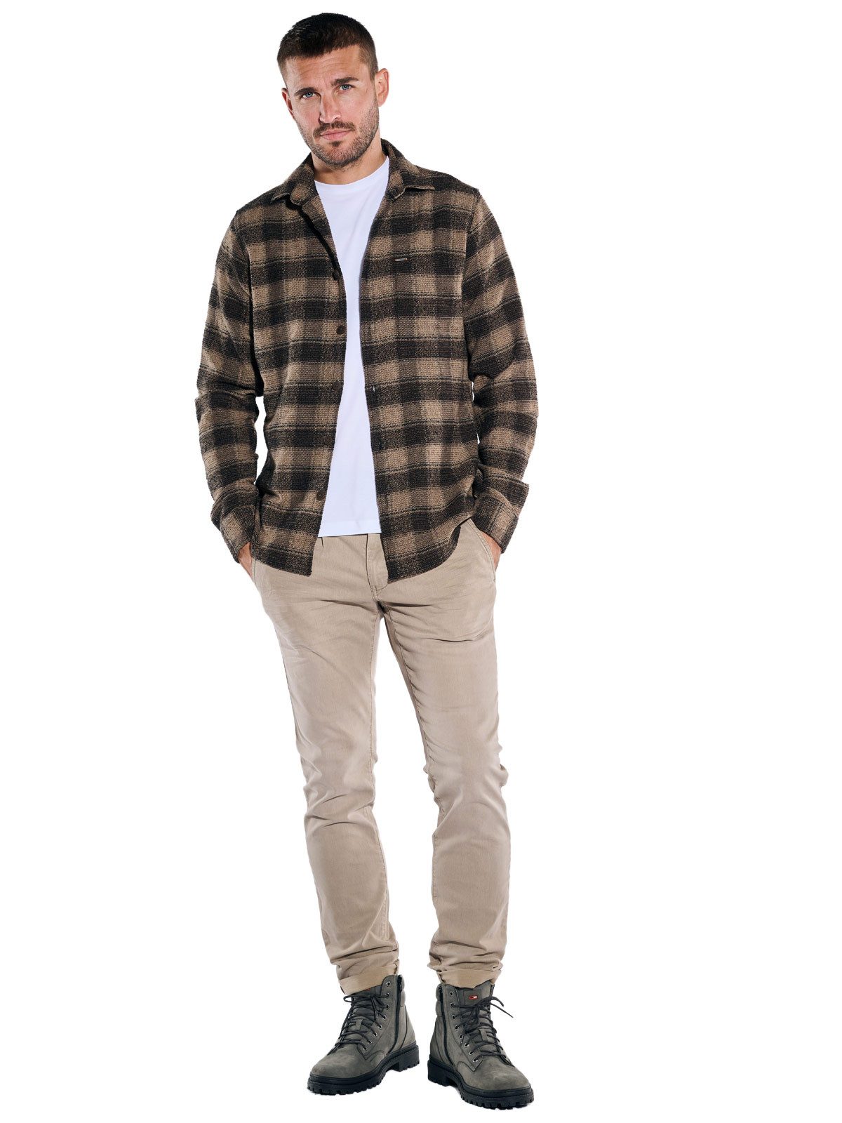 emilio adani Langarmhemd Herren Overshirt kariert, Braun