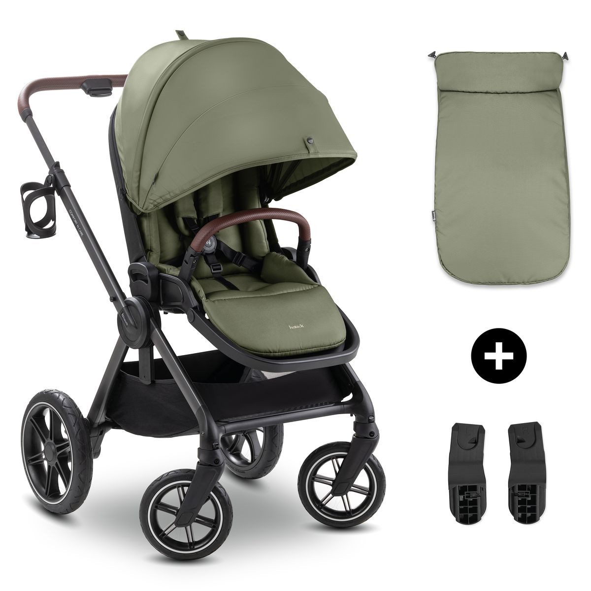 Hauck Kombi-Kinderwagen Comfort N Care - Olive, Sportwagen mit Liegefunktion & höhenverstellbarem Schieber bis 22 kg