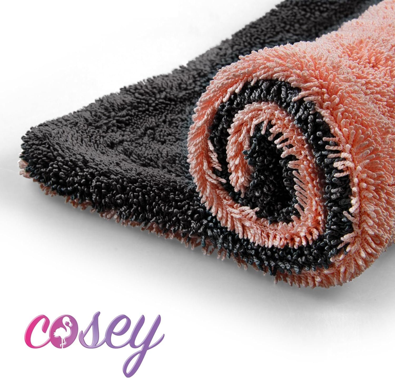 cosey langfaserige Premium Wasch- und Poliertücher für Auto und Haushalt Mikrofasertuch (hoch saugfähig, kratzfrei, langlebig, pflegeleicht, maschinenwaschbar, 2x Pink/Grau (1200 GSM)