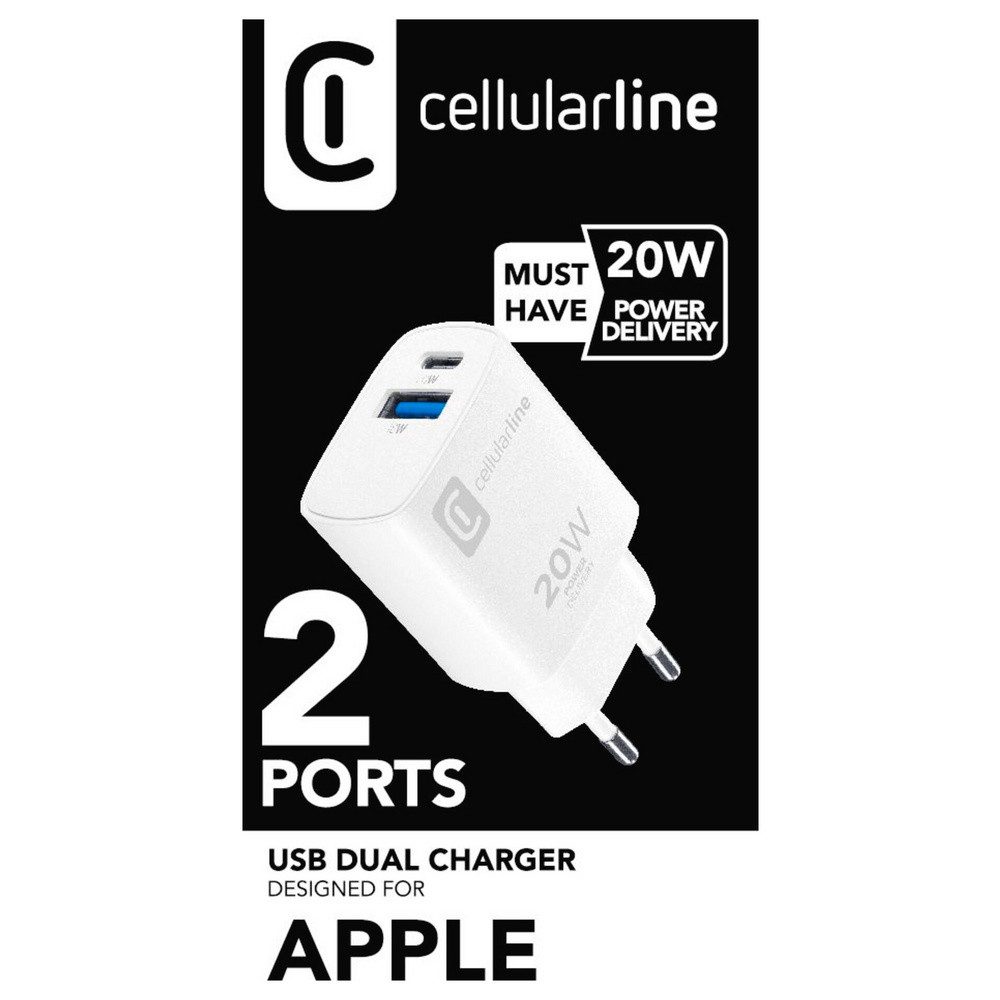 Cellularline Cellularline USB Ladegerät 20 W USB-A, USB-C® USB PD Weiß Steckdose S USB-Ladegerät (60785)