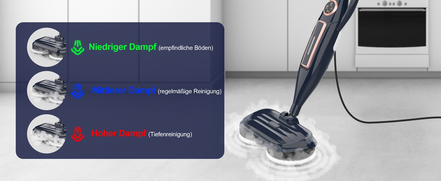 INSE Dampfreiniger 1300W, beutellos, 3 Dampfmodi, LED-Display, 15S, 5m Kabel, 300 W, beutellos, Freistehfunktion