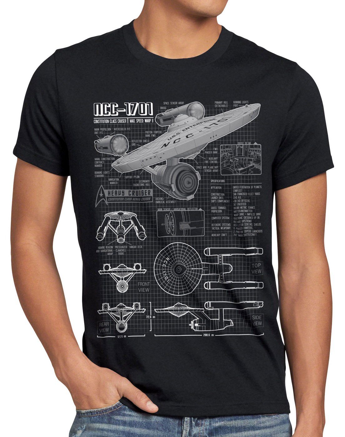 trekkie Herren schwarz sternenflotte Print-Shirt pike trek NCC-1701 style3 star T-Shirt klingon christopher