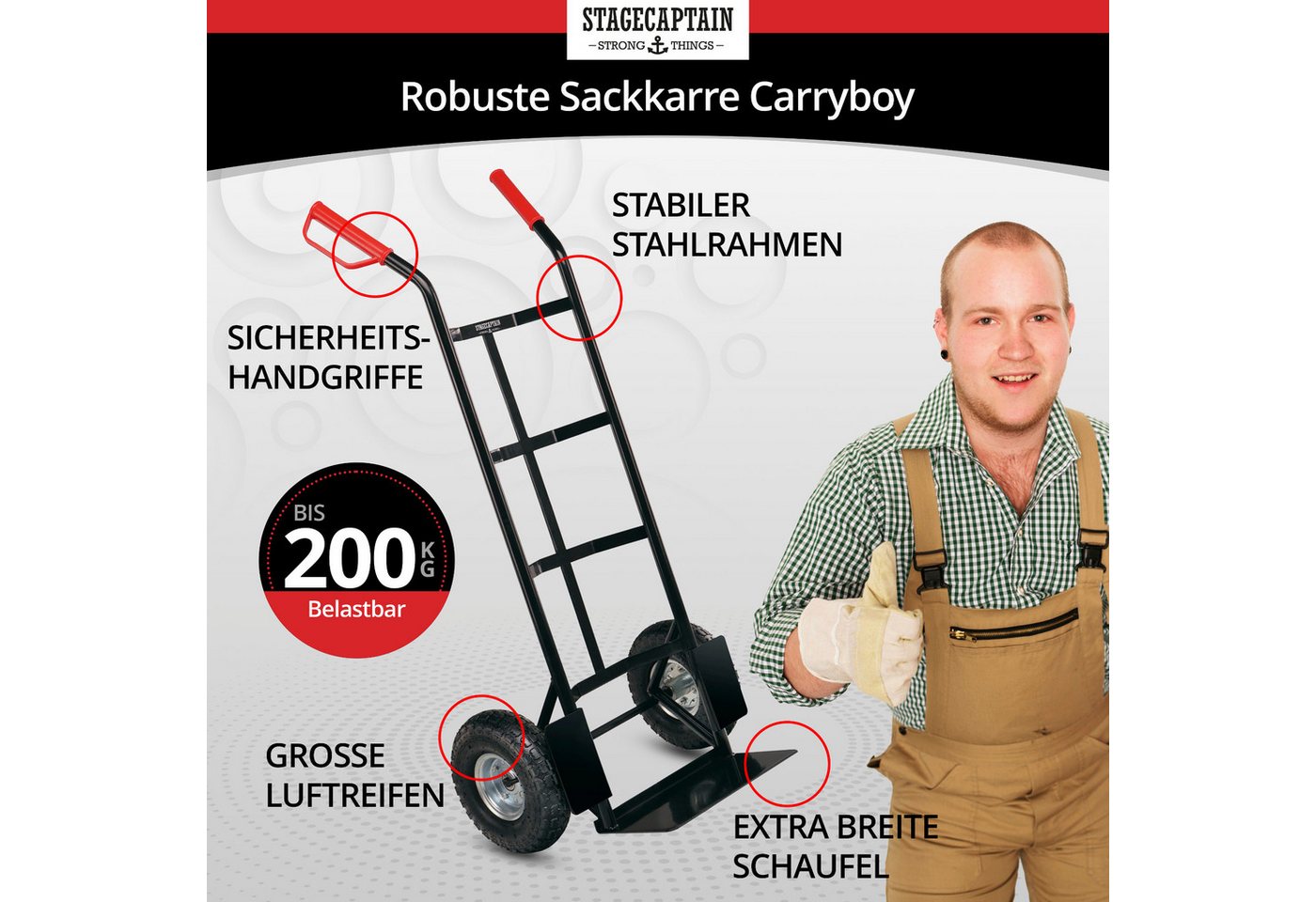 Thumbnail - Stagecaptain Sackkarre Transportkarre bis 200 kg - Handkarre mit Luftreifen, (Carryboy, 1-St., praktischer Gefährte für ...