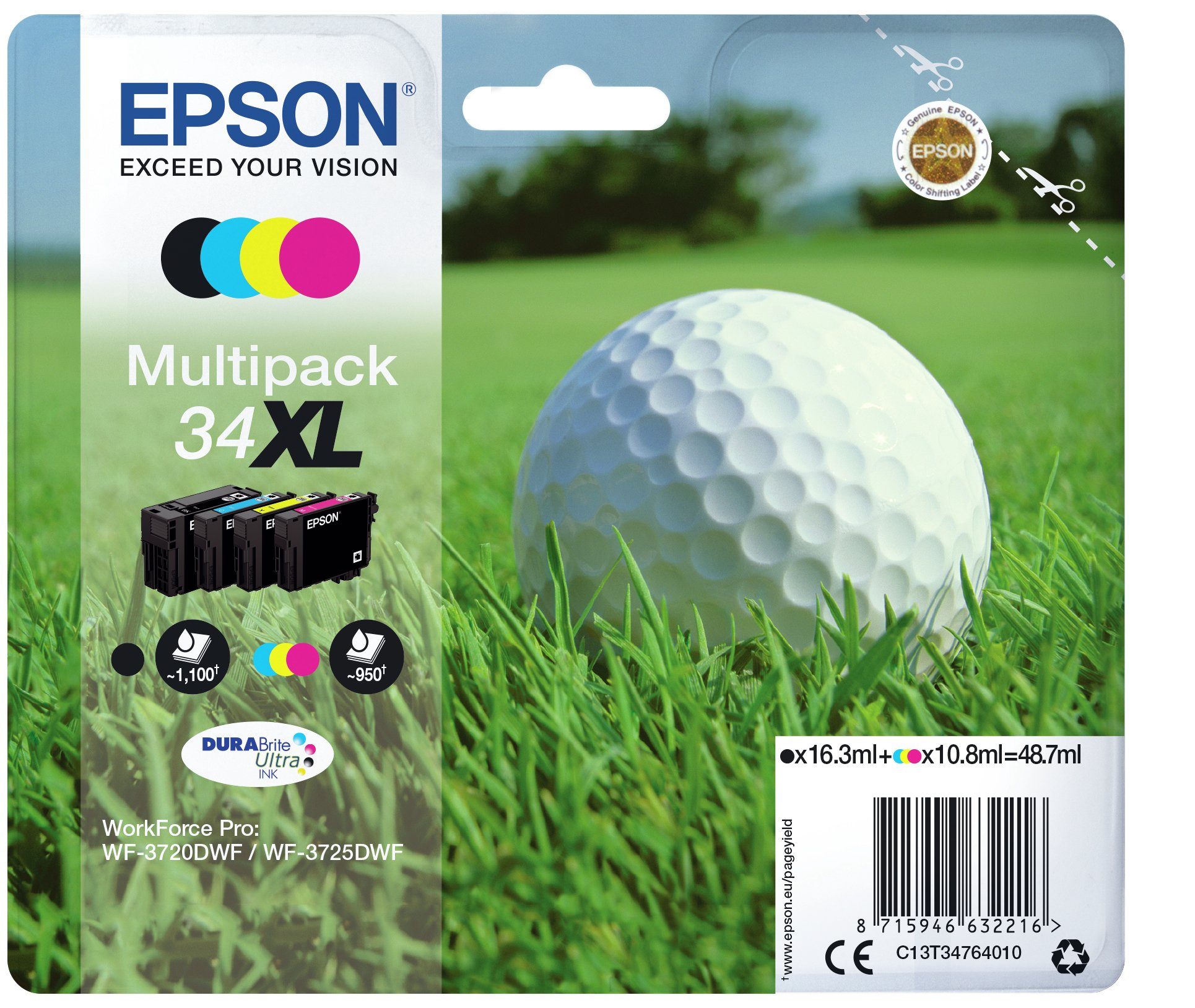 Epson ball Epson Multipack 4-colours schwarz, Ultra DURABrite Tintenpatrone magenta, cyan, Golf 34XL Ink gelb