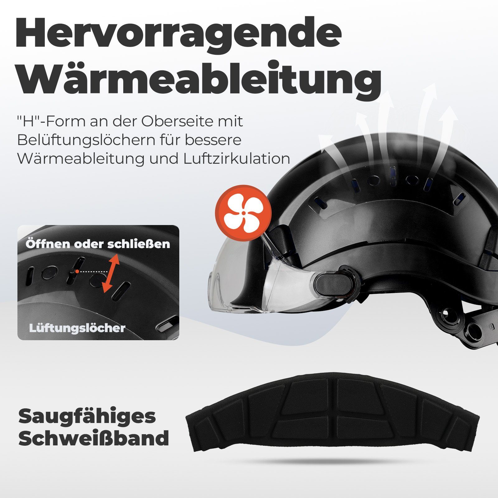 Mustbau Schutzhelm EN397, Arbeitshelm Mit Ohrschutz und Schutzbrille Set, ABS, 53- 63cm verstellbar