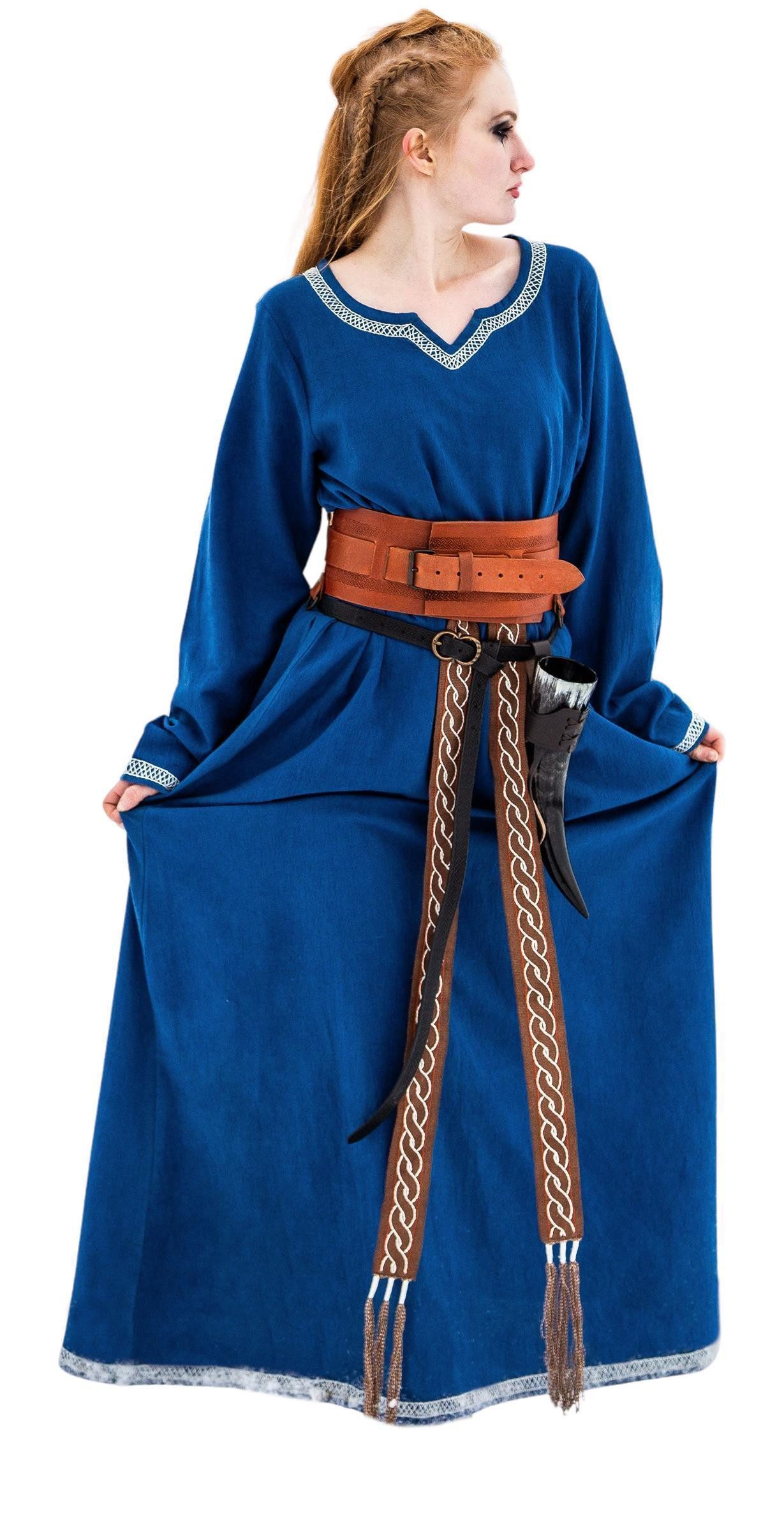 Leonardo Carbone Wikinger-Kostüm Kleid "Brigida" mit Handstickerei, fließendes Design, hochwertige Baumwolle