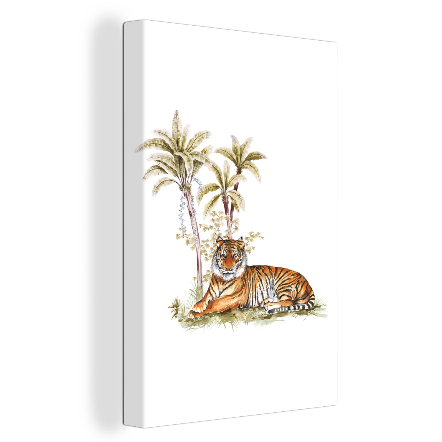 OneMillionCanvasses® Leinwandbild Tiger - Baum - Bild, (1 St), Leinwandbild fertig bespannt inkl. Zackenaufhänger, Gemälde, 20x30 cm