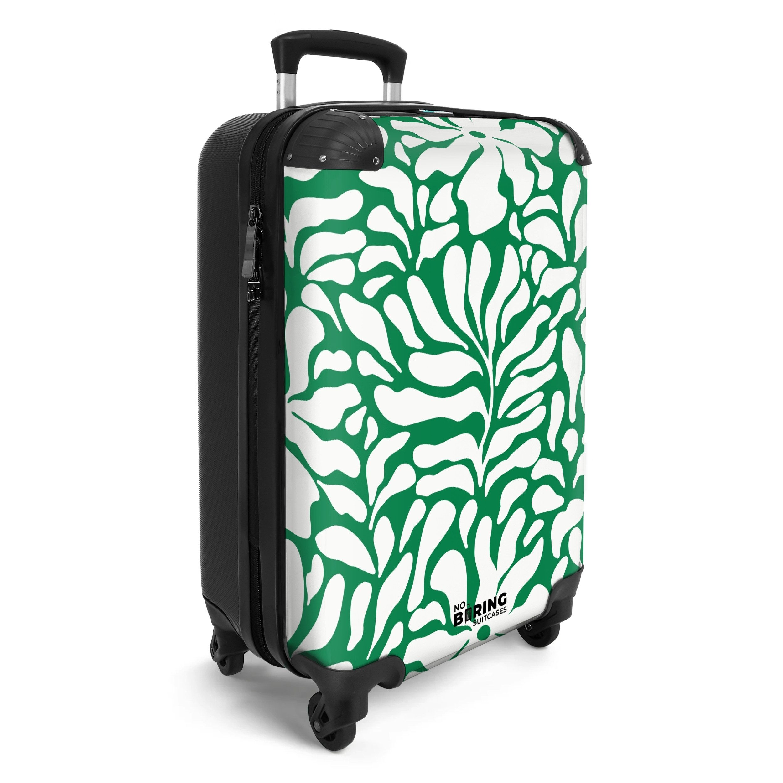 NoBoringSuitcases.com© Hartschalen-Trolley Grün mit weißem Blumendruck günstig online kaufen