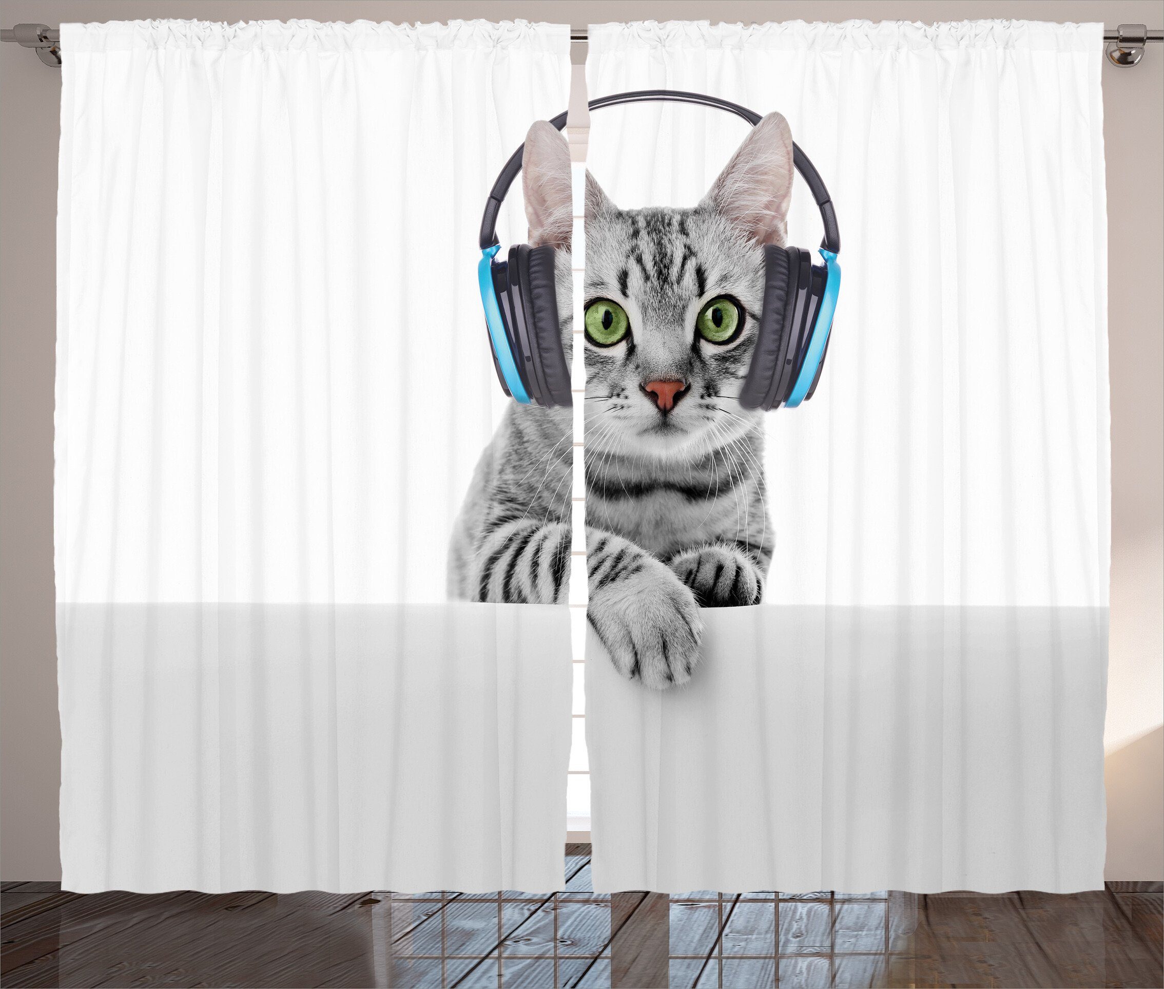 Abakuhaus, Haken, hören Katze Schlaufen Vorhang Musik und mit Tier Kräuselband Gardine Schlafzimmer