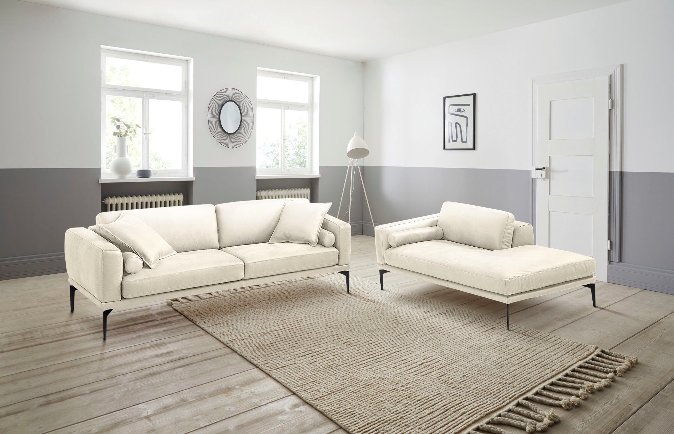 Egoitaliano Polstergarnitur Masu, Design trifft sensationellen Sitzkomfort, Set besteht aus 2,5-Sitzer, freistehende Ottomane und 3 Rollkissen