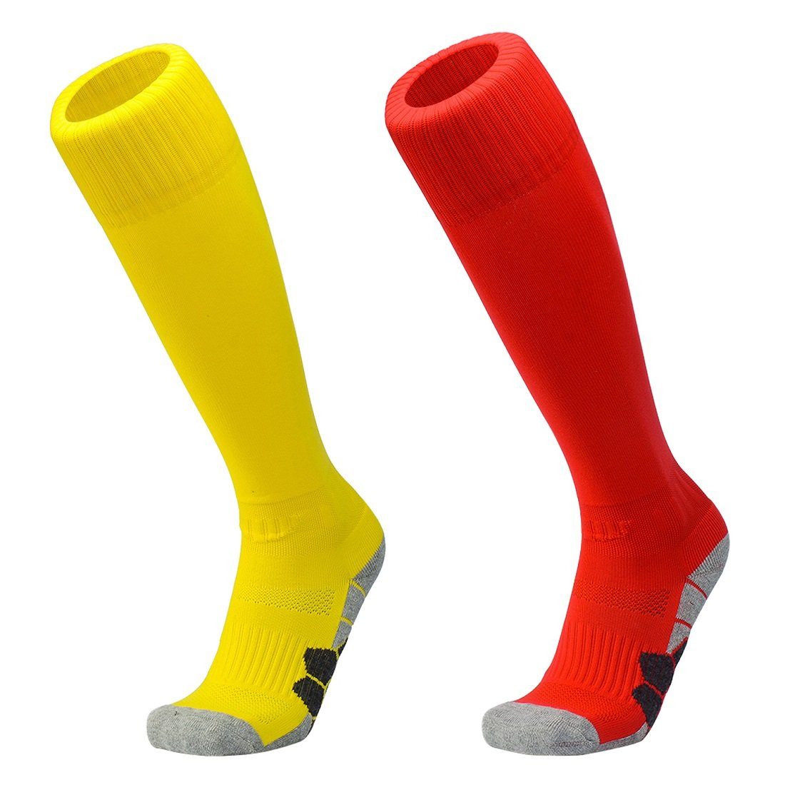 Rot/Gelb Fußball - Atmungsaktiv Lang DEBAIJIA Stutzenstrümpfe Unisex Knie 2 Paare Fußballsocken Sportsocken