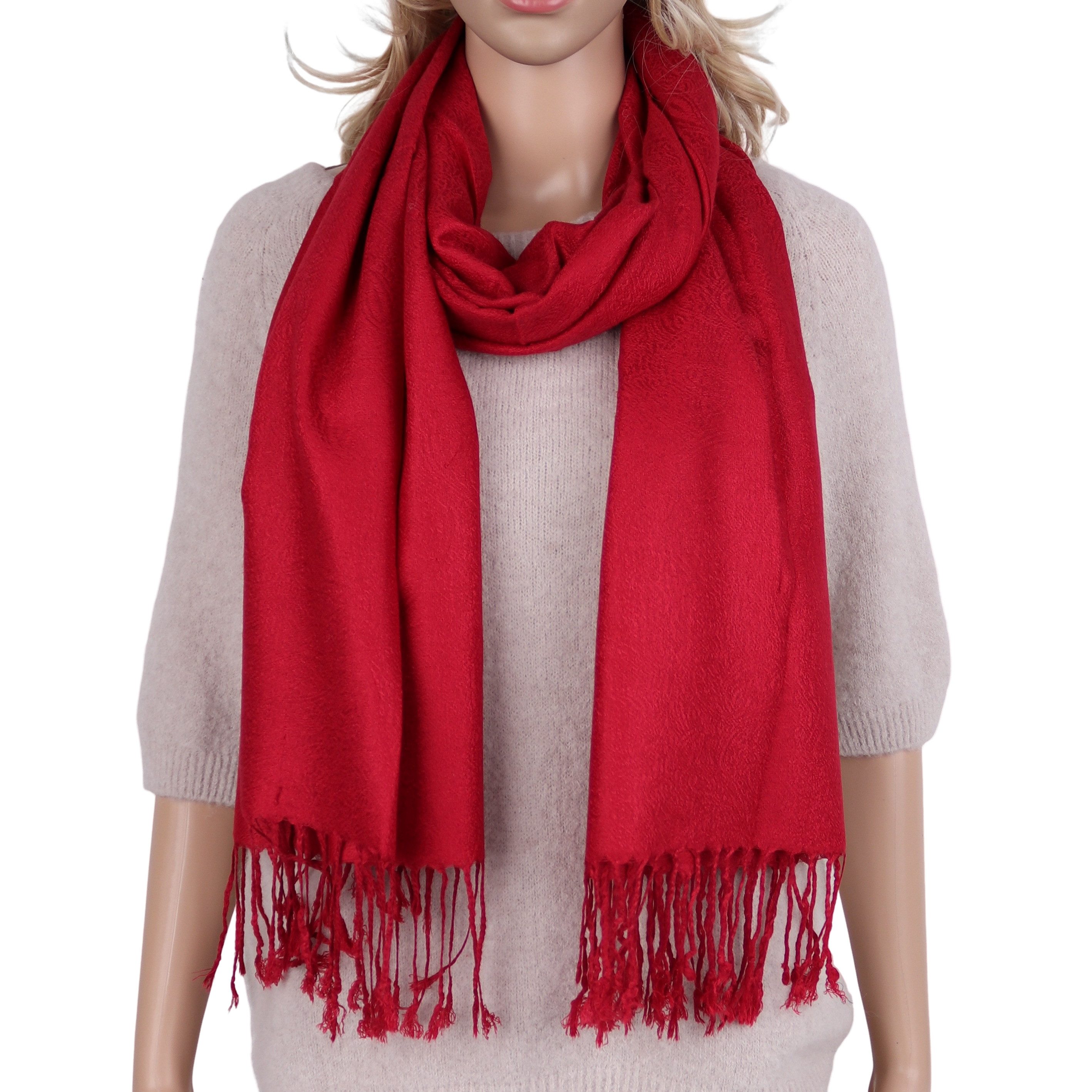Modeschal weicher Schal Unifarbe feine Muster mit Fransen, 70x180cm