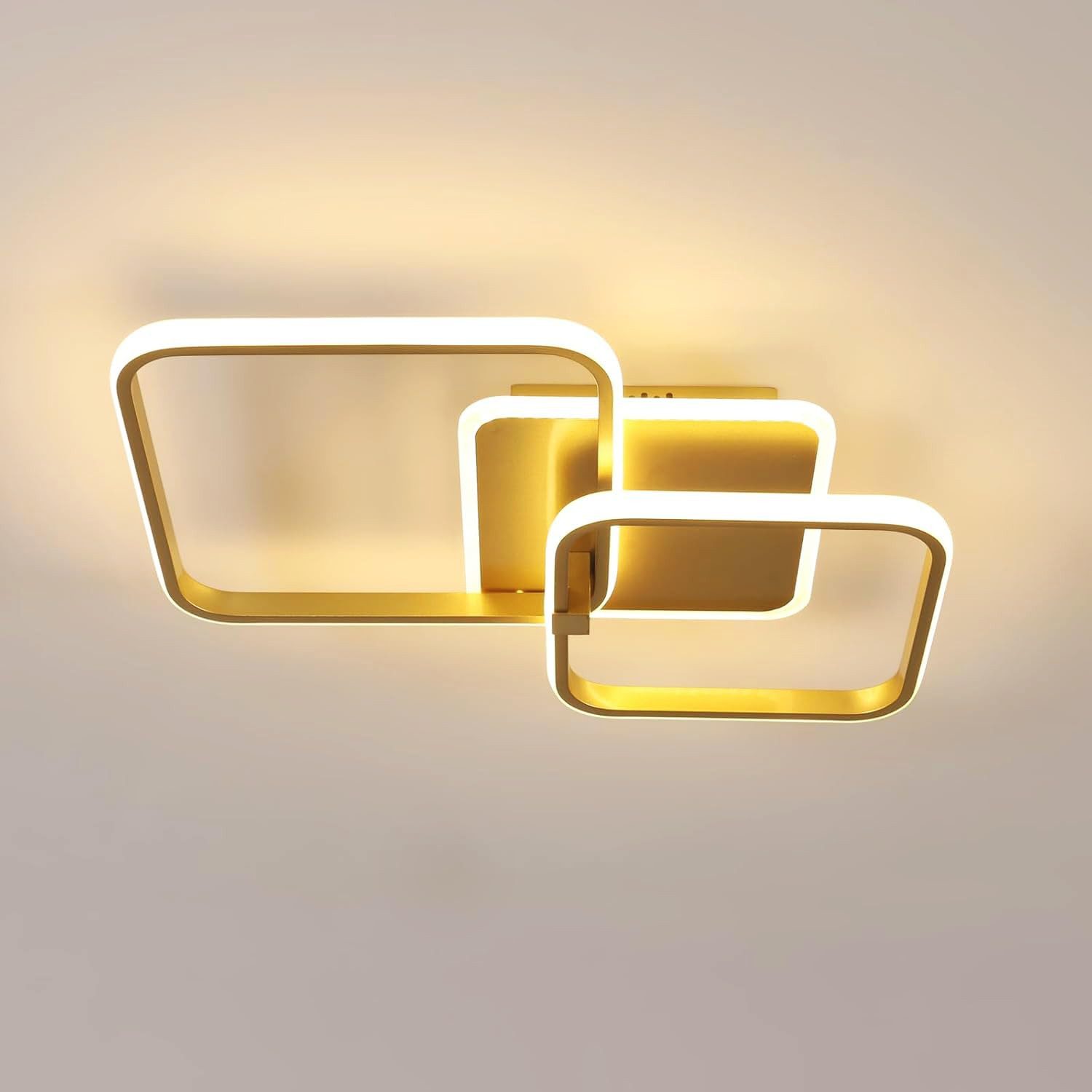 Riserva LED Deckenleuchte Quadratische LED Deckenleuchte Gold, 52W 3000K Warmlicht, 52x38cm