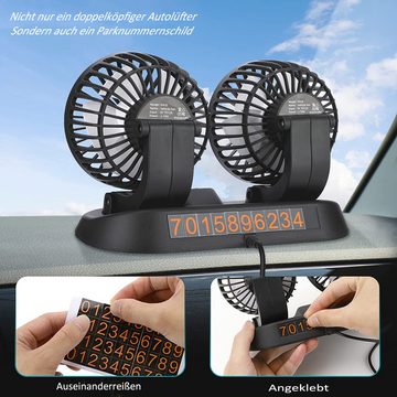 HOUROC Mini USB-Ventilator Mini Auto Ventilator,5V Doppelkopf Autolüfter,Tragbarer Fahrzeuglüfter, einstellbar 360°Drehung Auto Klimaanlage, mit 3-Gang