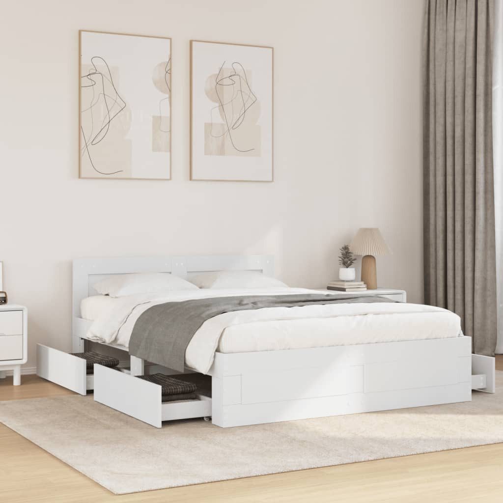 vidaXL Bett, Bettgestell mit Kopfteil ohne Matratze Weiß 140x200 cm